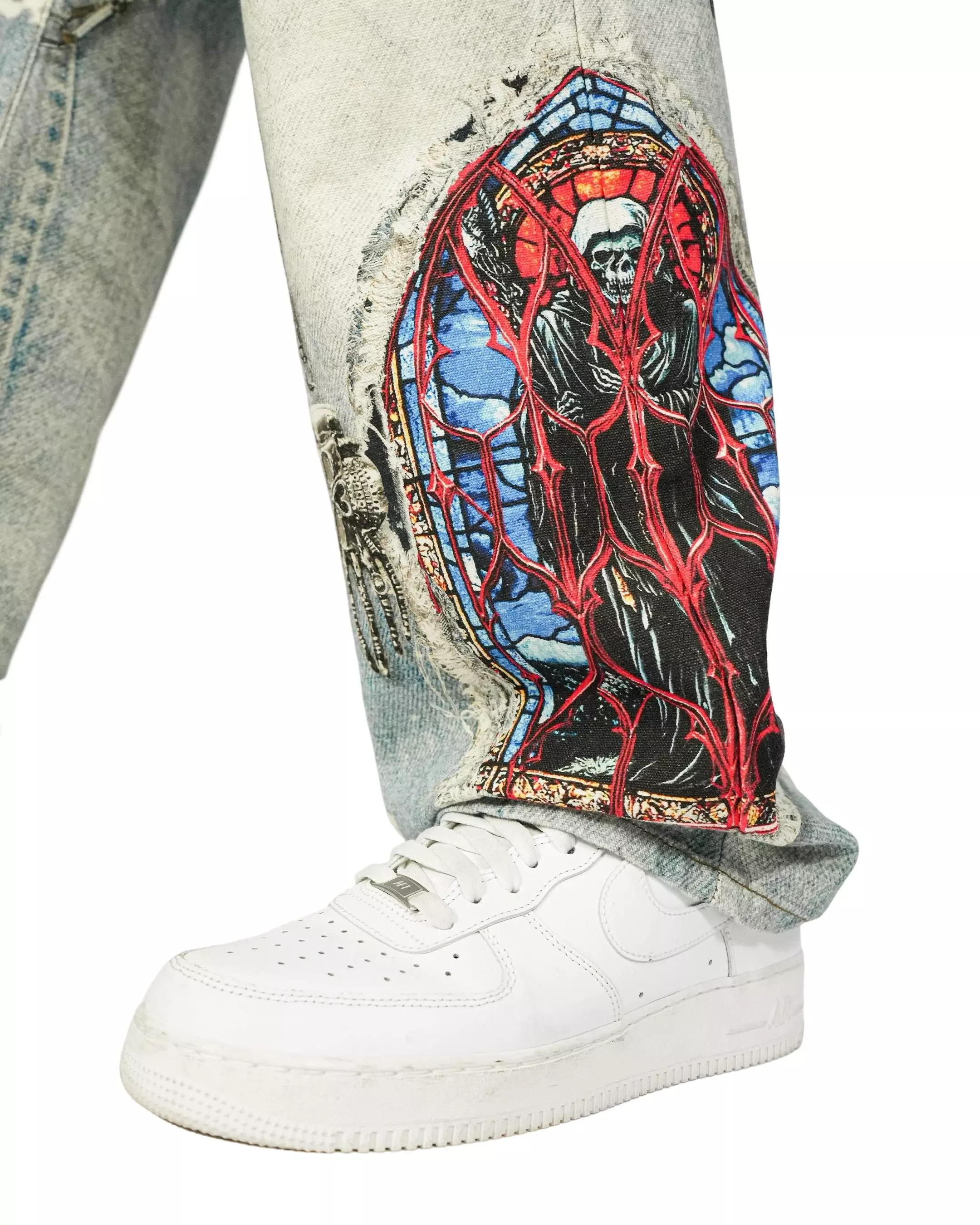 Preme Men's Canvas Print Stain Glass Chain Pants - Indigo - INDIGO