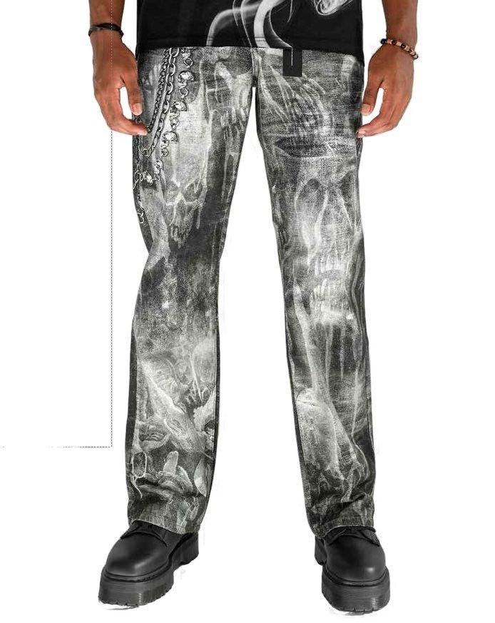 Preme Men's Canvas Print Chain Ghost Pants - Black - BLACK Thumbnail View 1