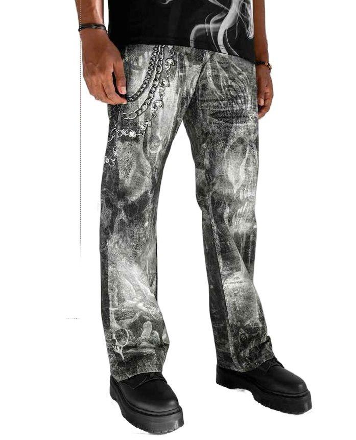 Preme Men's Canvas Print Chain Ghost Pants - Black - BLACK Thumbnail View 2