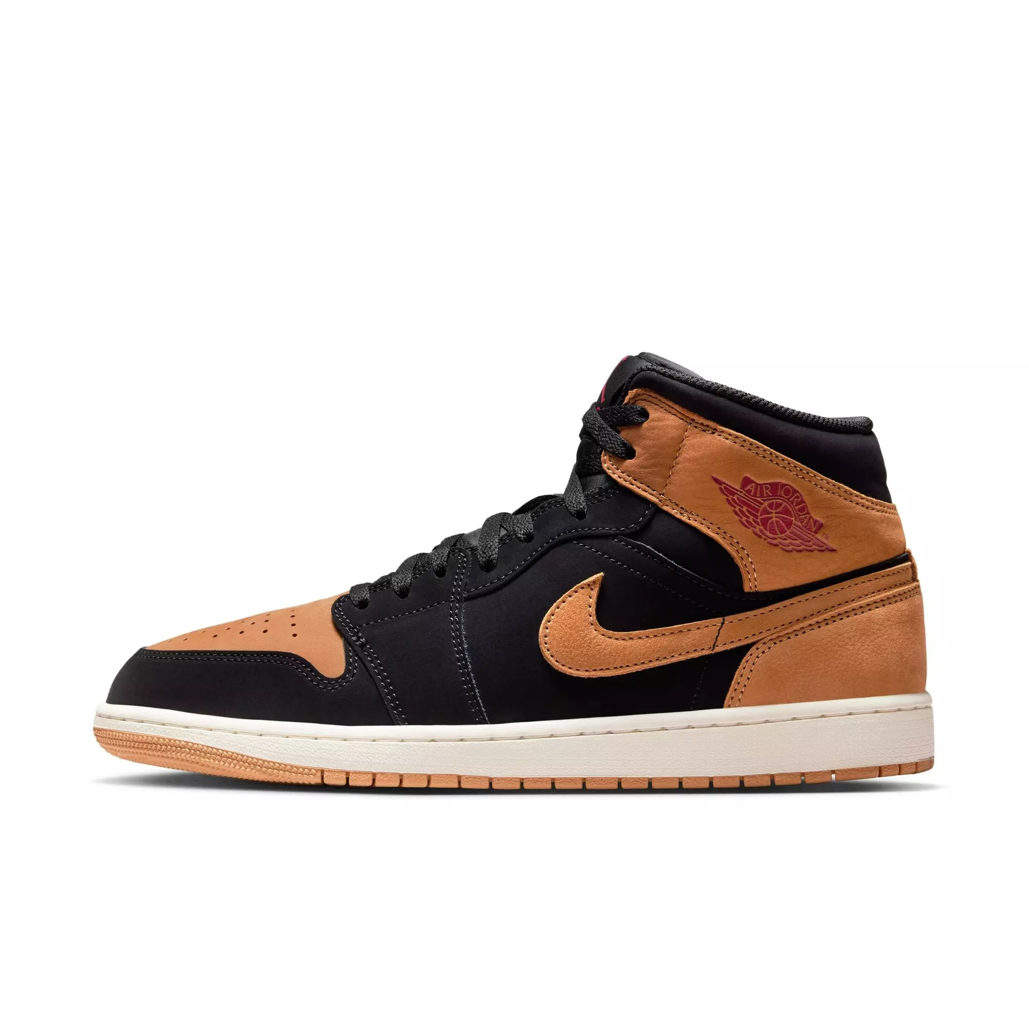 Jordan 1 Mid SE "Black/Flax/Varsity Red/Sail" Men's Shoe - BLACK/TAN