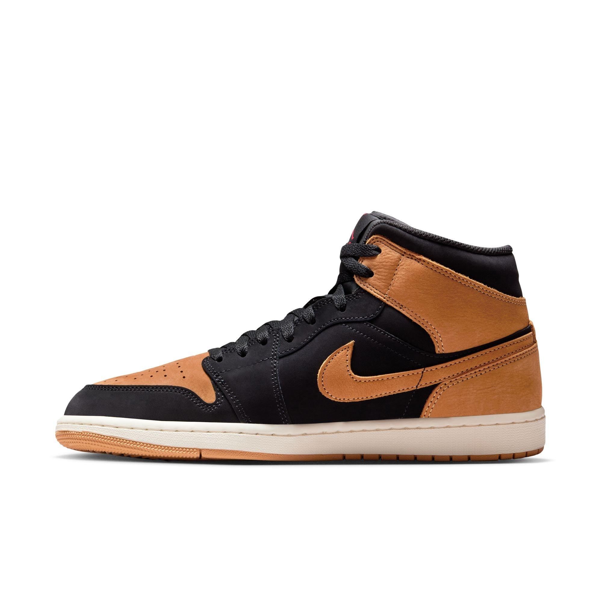 Jordan 1 Mid SE "Black/Flax/Varsity Red/Sail" Men's Shoe - BLACK/TAN Thumbnail View 4
