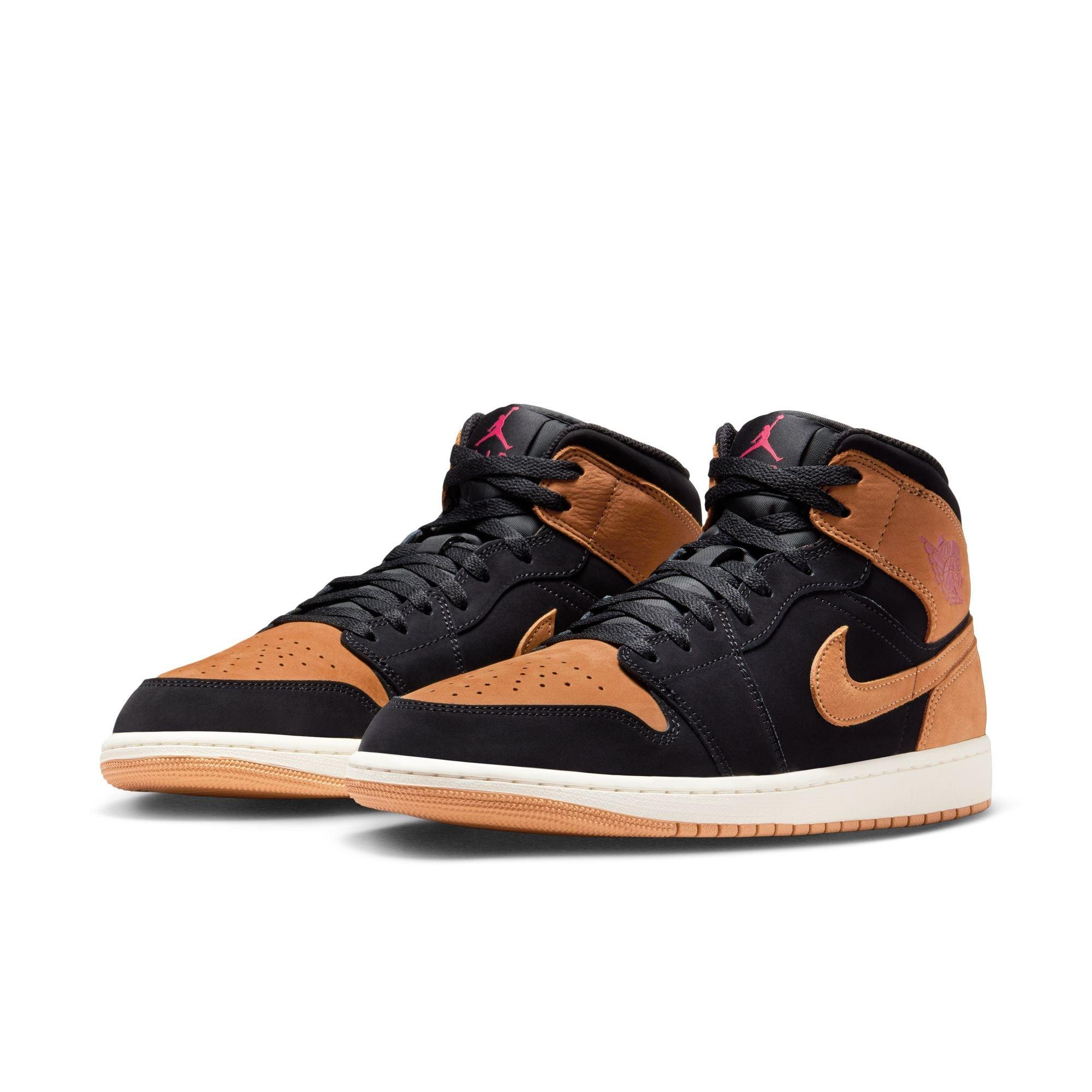 Jordan 1 Mid SE "Black/Flax/Varsity Red/Sail" Men's Shoe - BLACK/TAN Thumbnail View 5