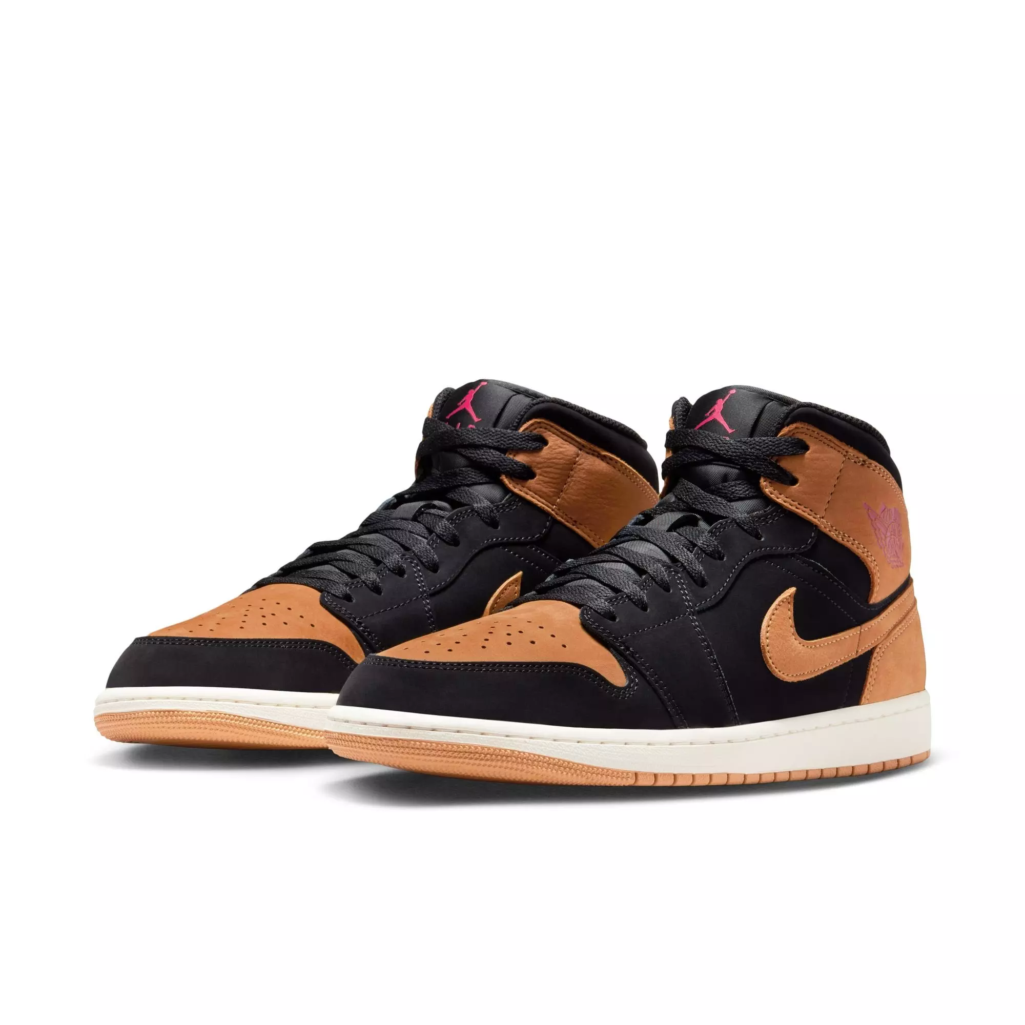 Jordan 1 Mid SE "Black/Flax/Varsity Red/Sail" Men's Shoe - BLACK/TAN