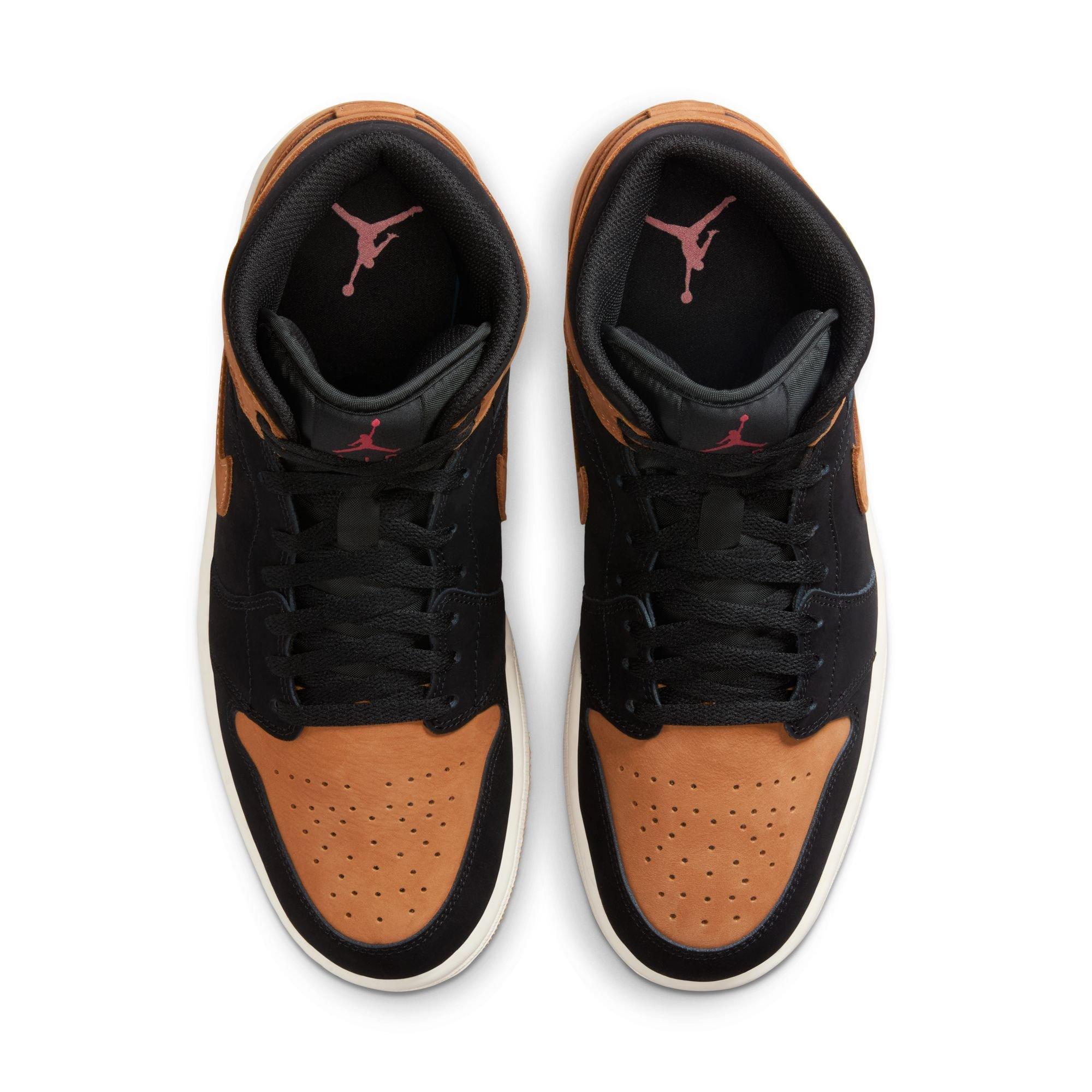 Jordan 1 Mid SE "Black/Flax/Varsity Red/Sail" Men's Shoe - BLACK/TAN Thumbnail View 6