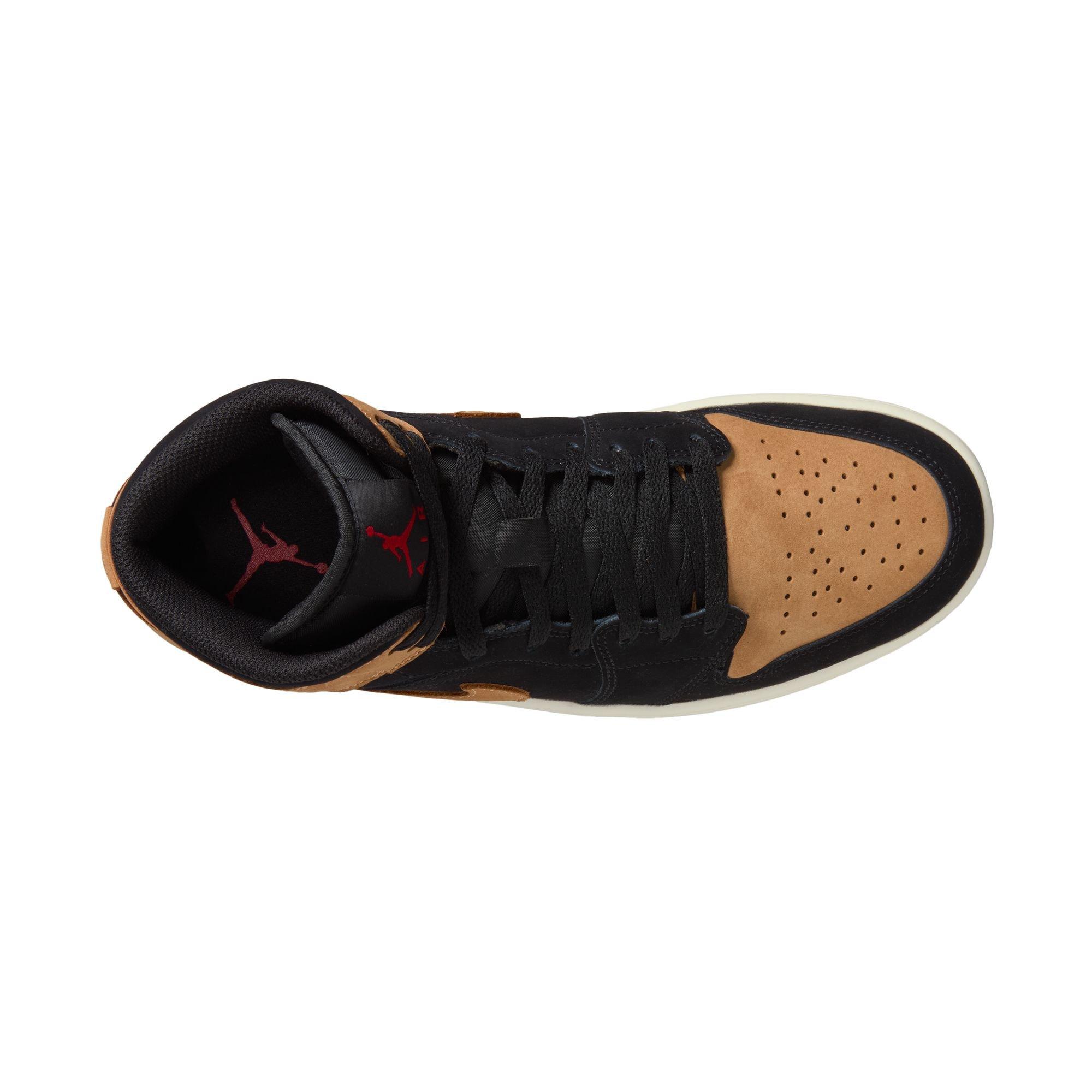 Jordan 1 Mid SE "Black/Flax/Varsity Red/Sail" Men's Shoe - BLACK/TAN Thumbnail View 8