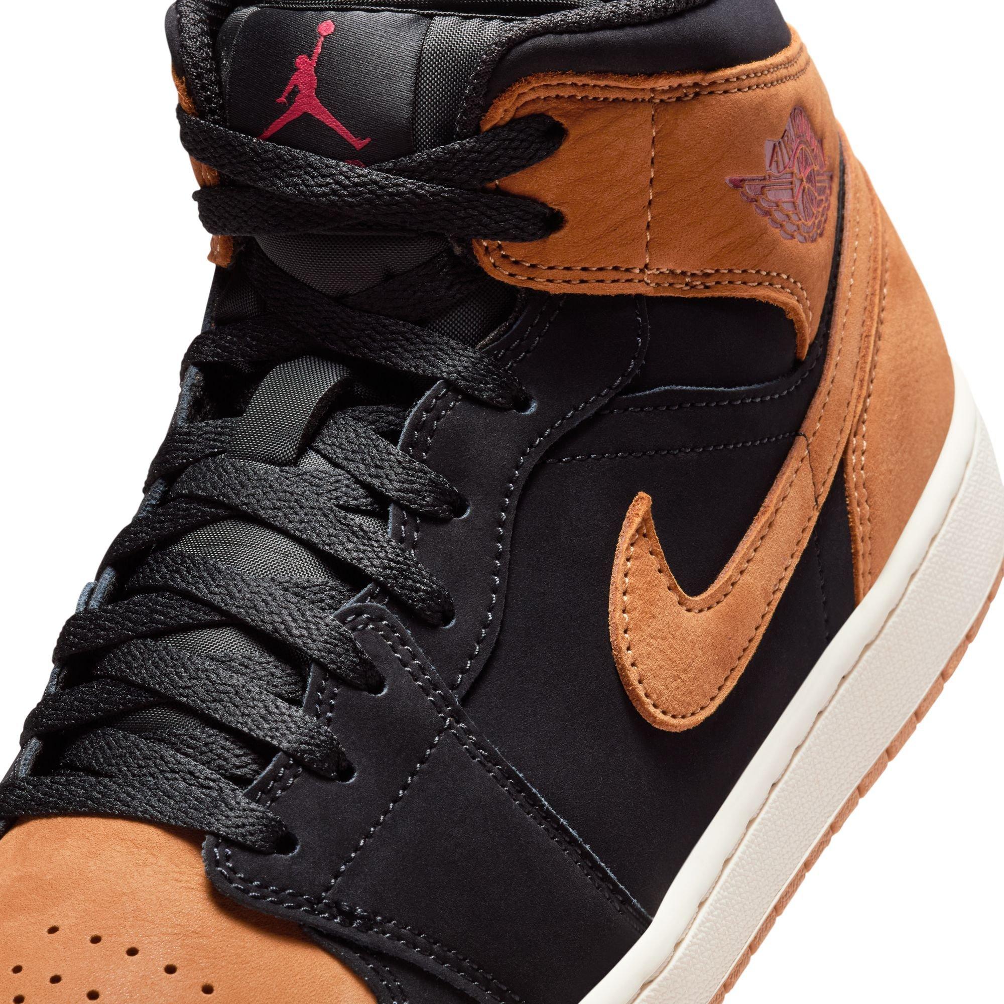 Jordan 1 Mid SE "Black/Flax/Varsity Red/Sail" Men's Shoe - BLACK/TAN Thumbnail View 10
