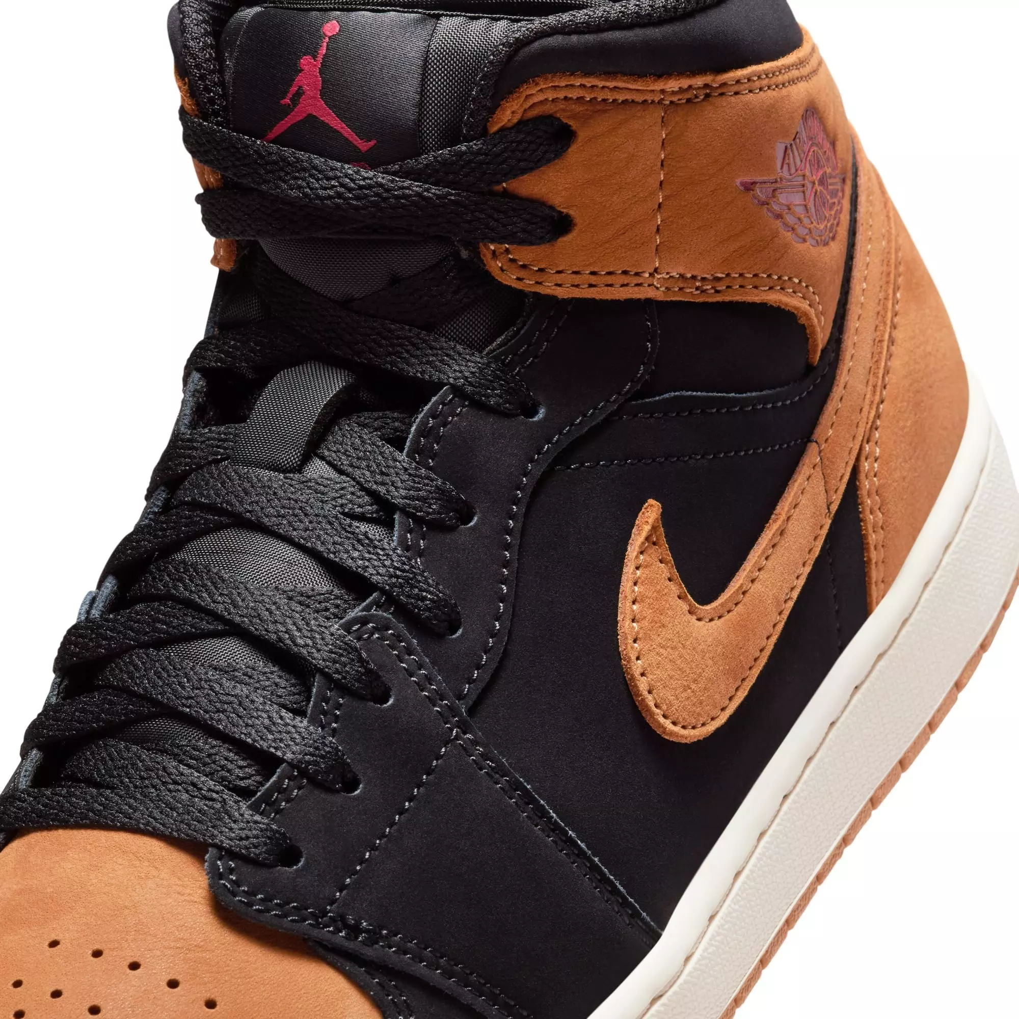 Jordan 1 Mid SE "Black/Flax/Varsity Red/Sail" Men's Shoe - BLACK/TAN