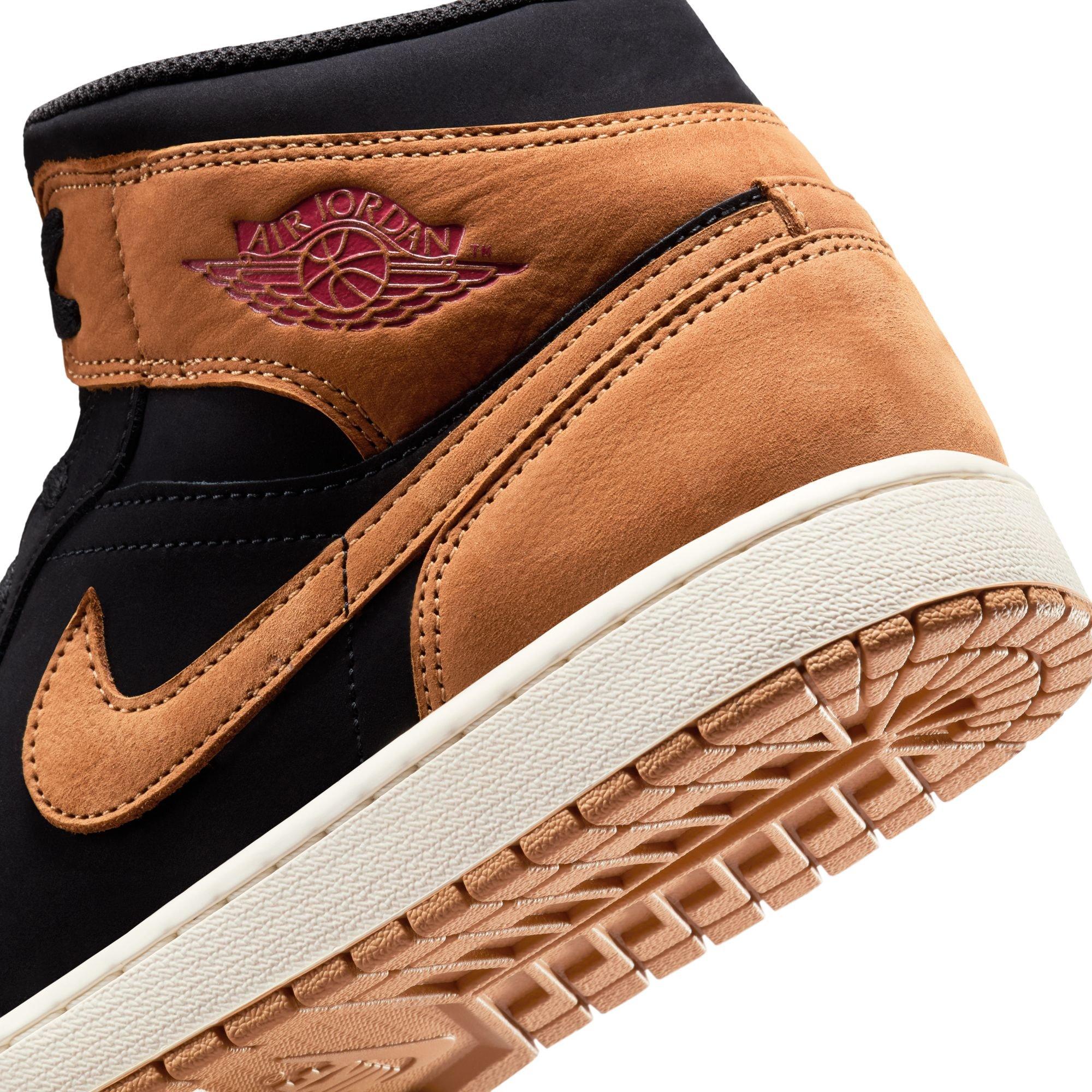 Jordan 1 Mid SE "Black/Flax/Varsity Red/Sail" Men's Shoe - BLACK/TAN Thumbnail View 11