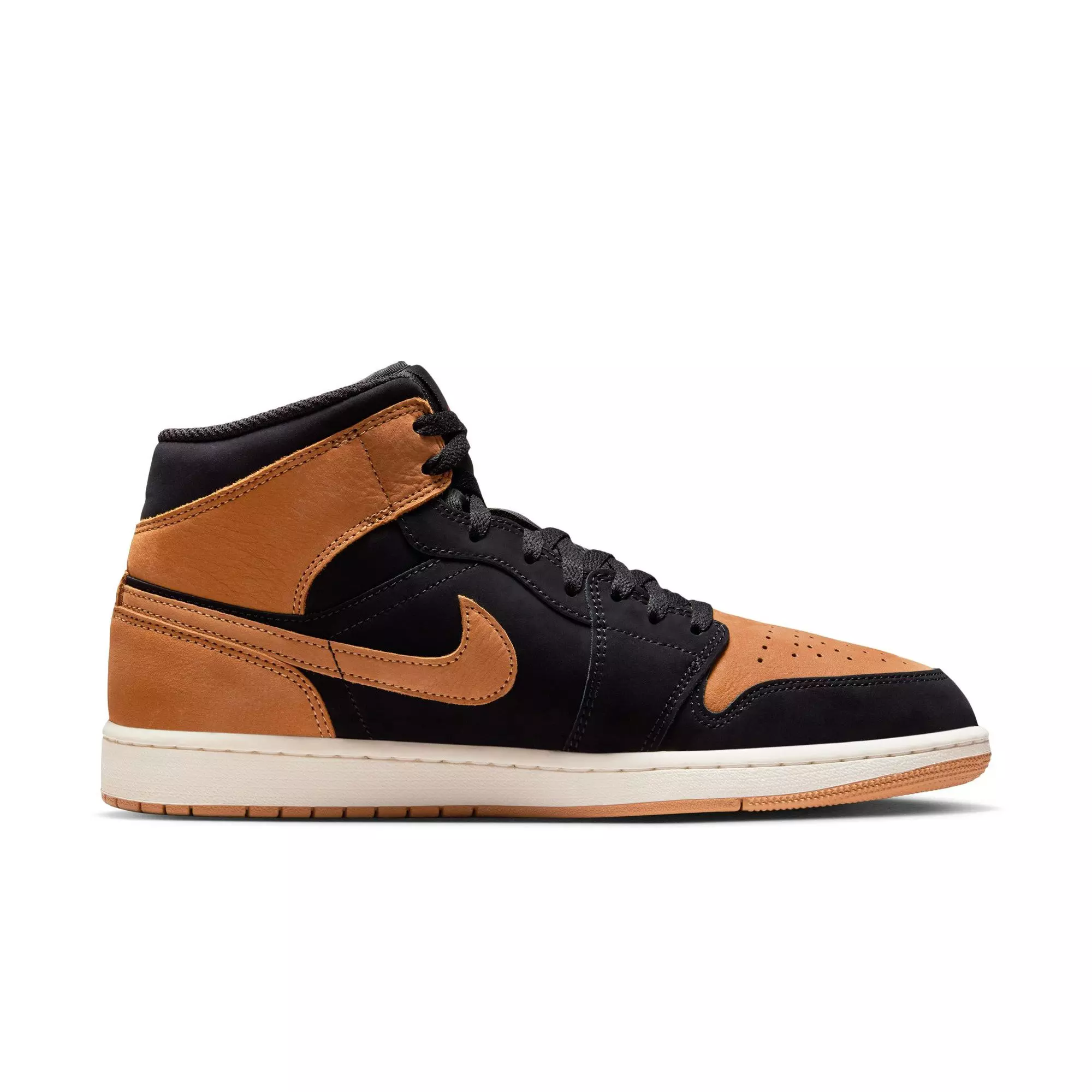 Jordan 1 Mid SE "Black/Flax/Varsity Red/Sail" Men's Shoe - BLACK/TAN