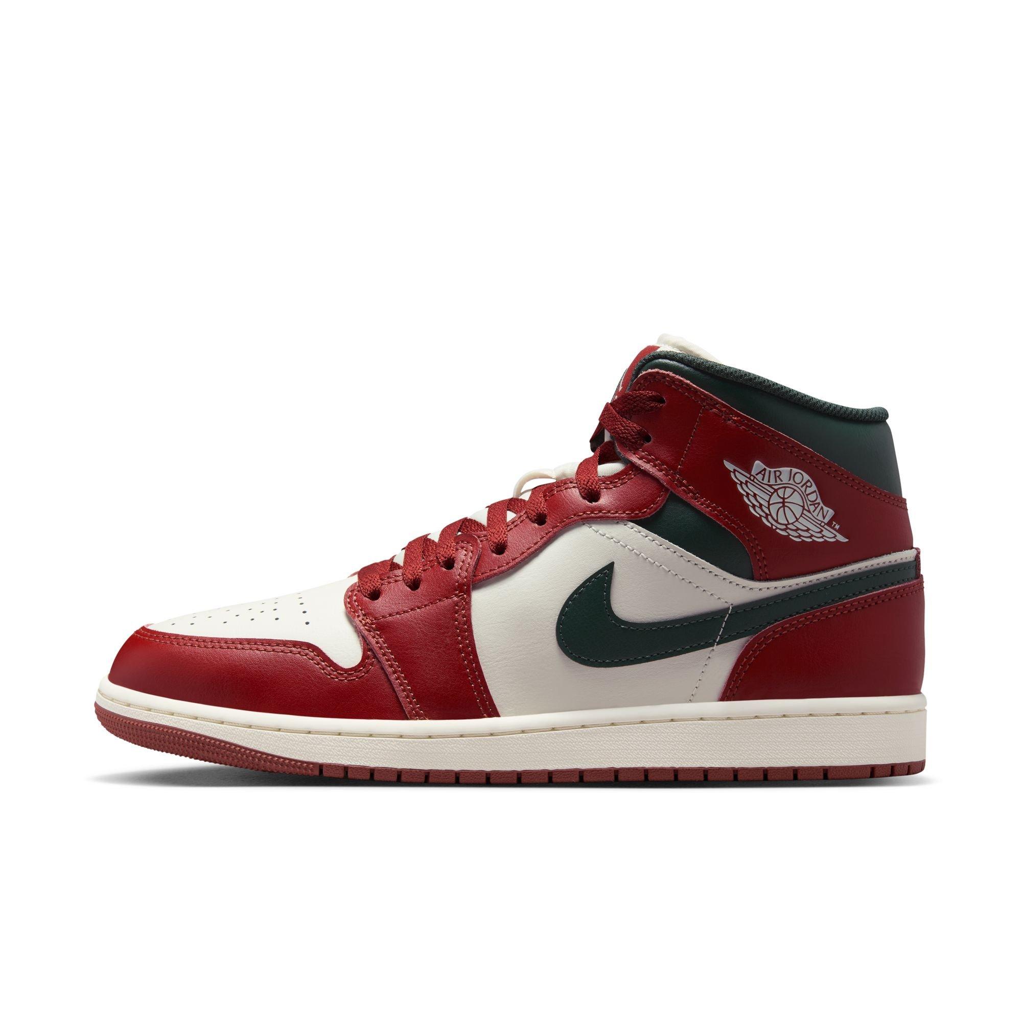 Jordan 1 Mid "Sail/Midnight Green/Pure Platinum" Men's Shoe - GREEN/RED Thumbnail View 3