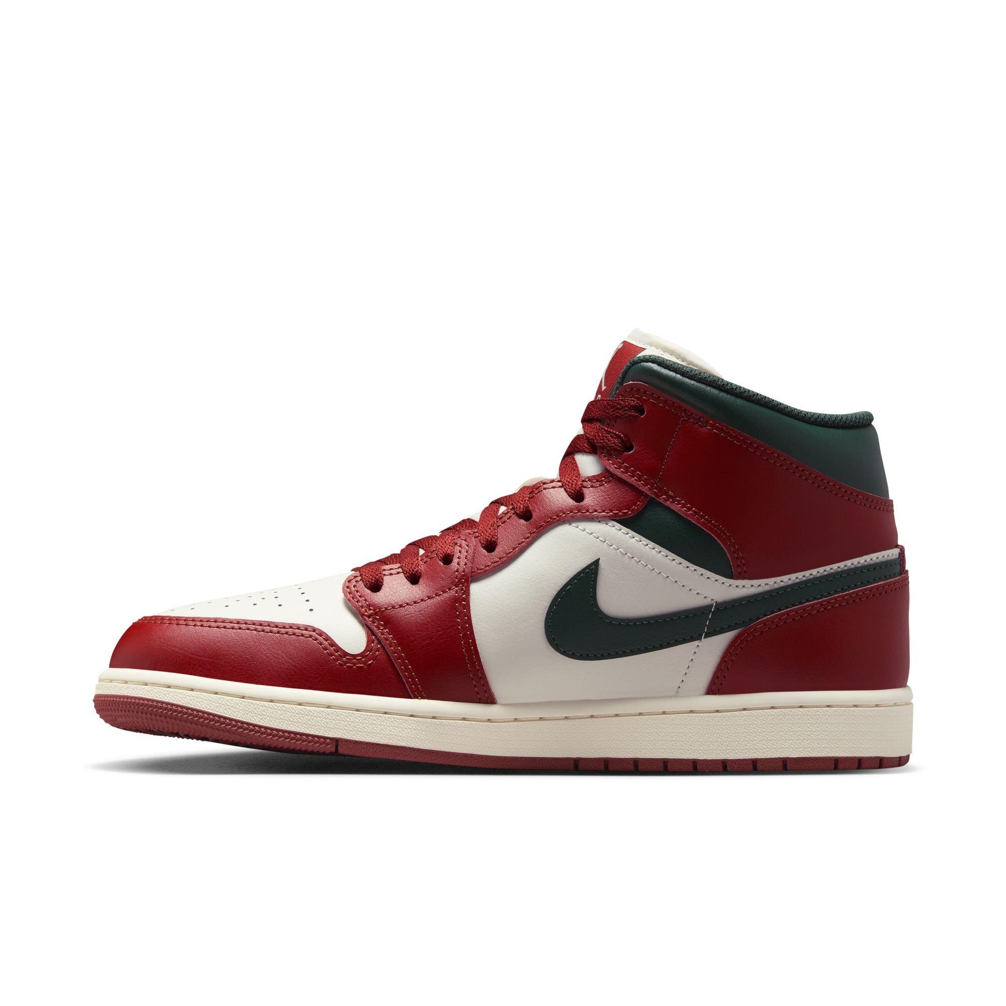 Jordan 1 Mid "Sail/Midnight Green/Pure Platinum" Men's Shoe - GREEN/RED Thumbnail View 4