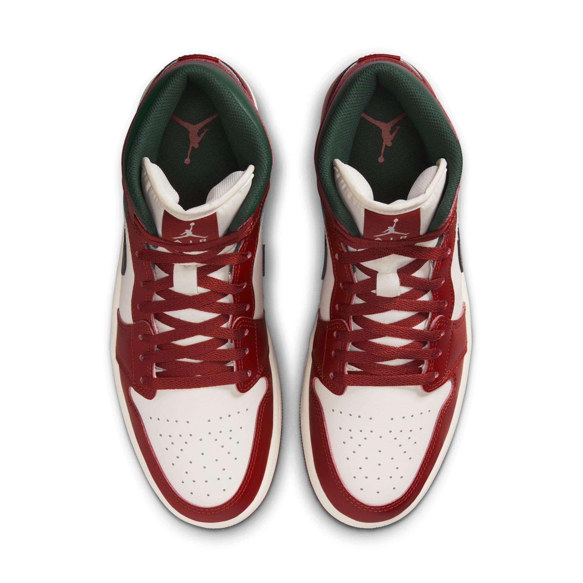 Jordan 1 Mid "Sail/Midnight Green/Pure Platinum" Men's Shoe - GREEN/RED Thumbnail View 6