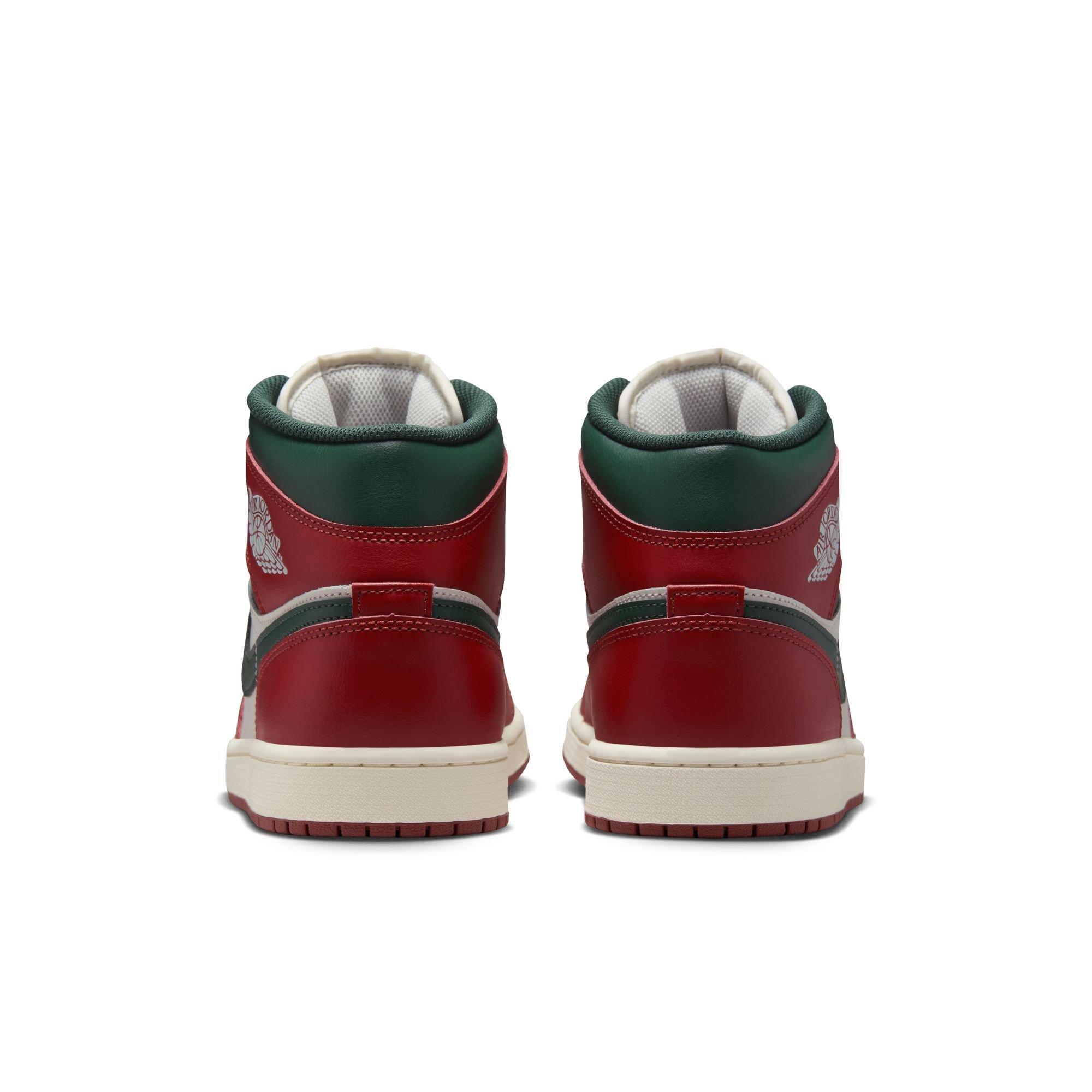 Jordan 1 Mid "Sail/Midnight Green/Pure Platinum" Men's Shoe - GREEN/RED Thumbnail View 7