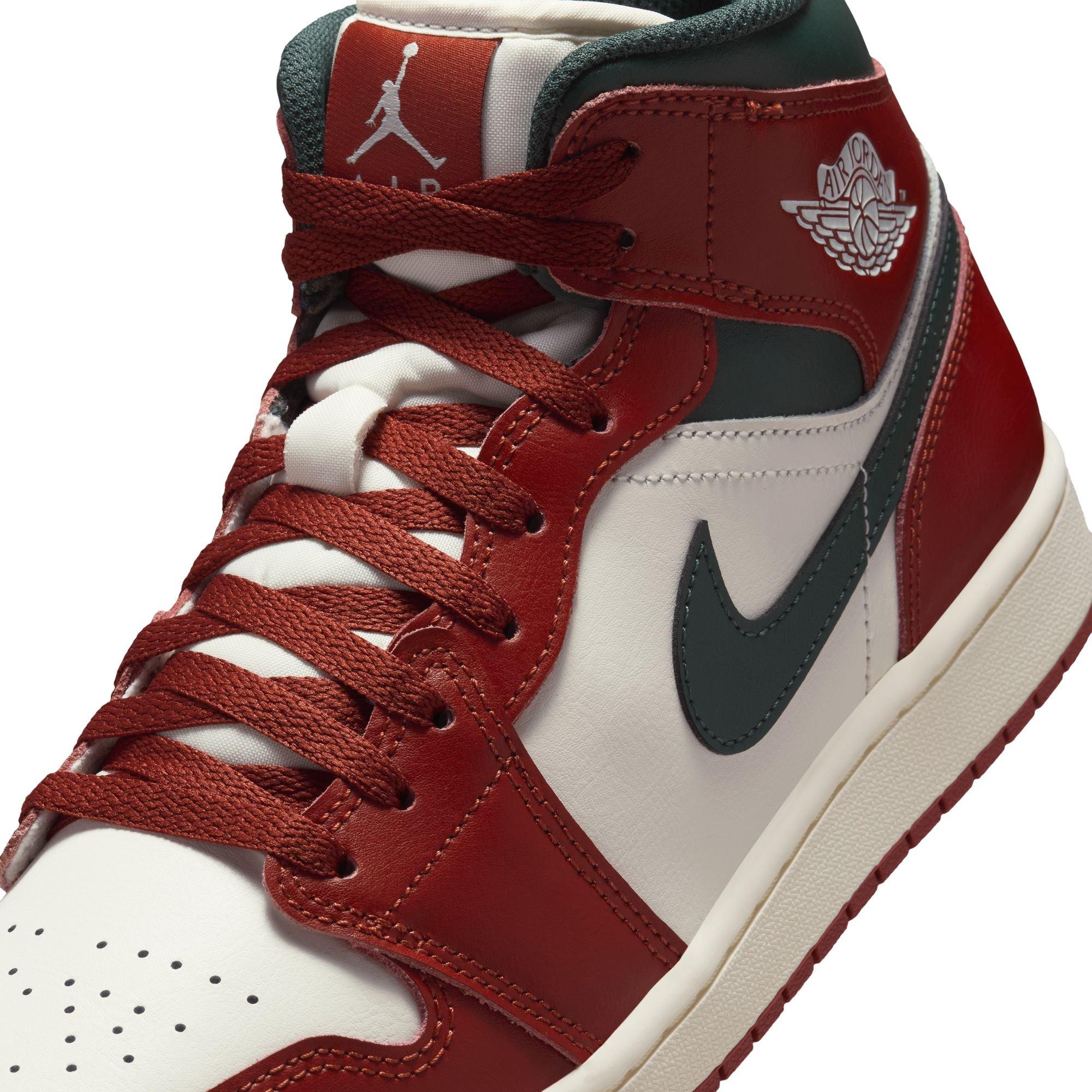 Jordan 1 Mid "Sail/Midnight Green/Pure Platinum" Men's Shoe - GREEN/RED Thumbnail View 10