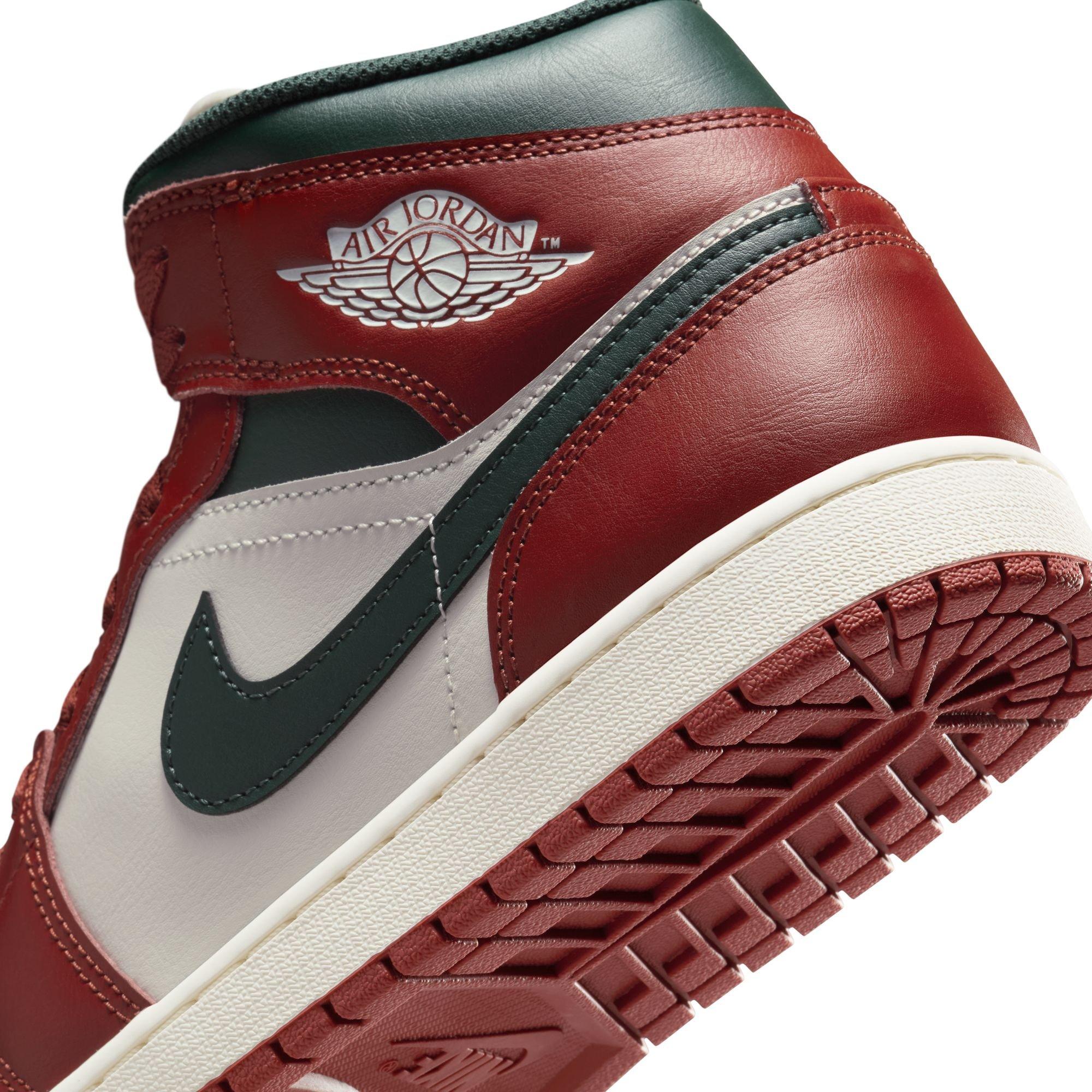 Jordan 1 Mid "Sail/Midnight Green/Pure Platinum" Men's Shoe - GREEN/RED Thumbnail View 11