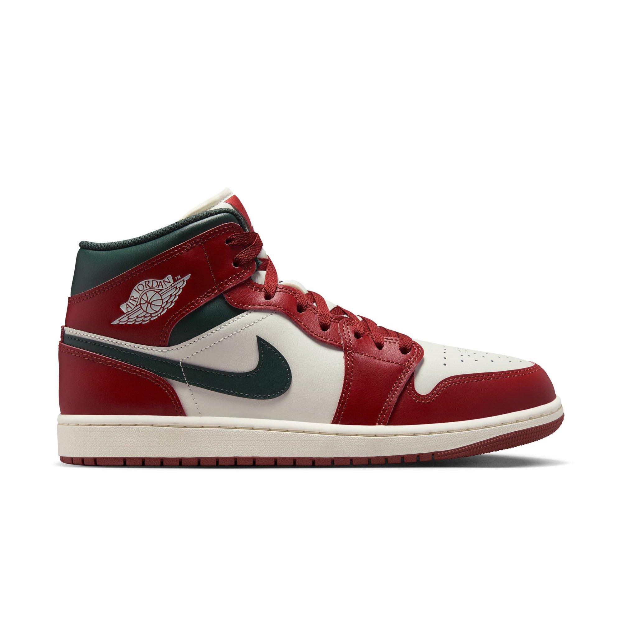 Jordan 1 Mid "Sail/Midnight Green/Pure Platinum" Men's Shoe - GREEN/RED Thumbnail View 1