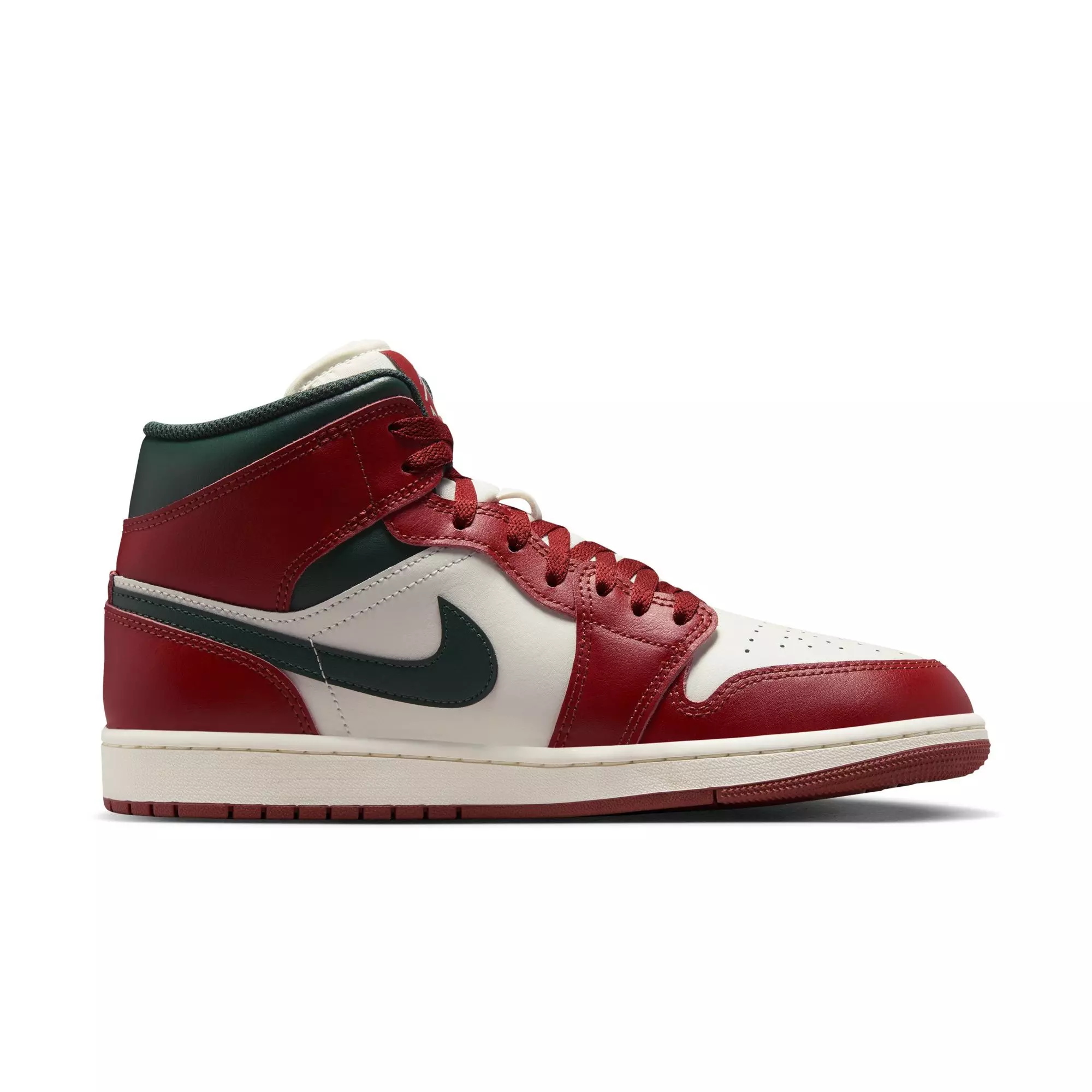 Jordan 1 Mid "Sail/Midnight Green/Pure Platinum" Men's Shoe - GREEN/RED