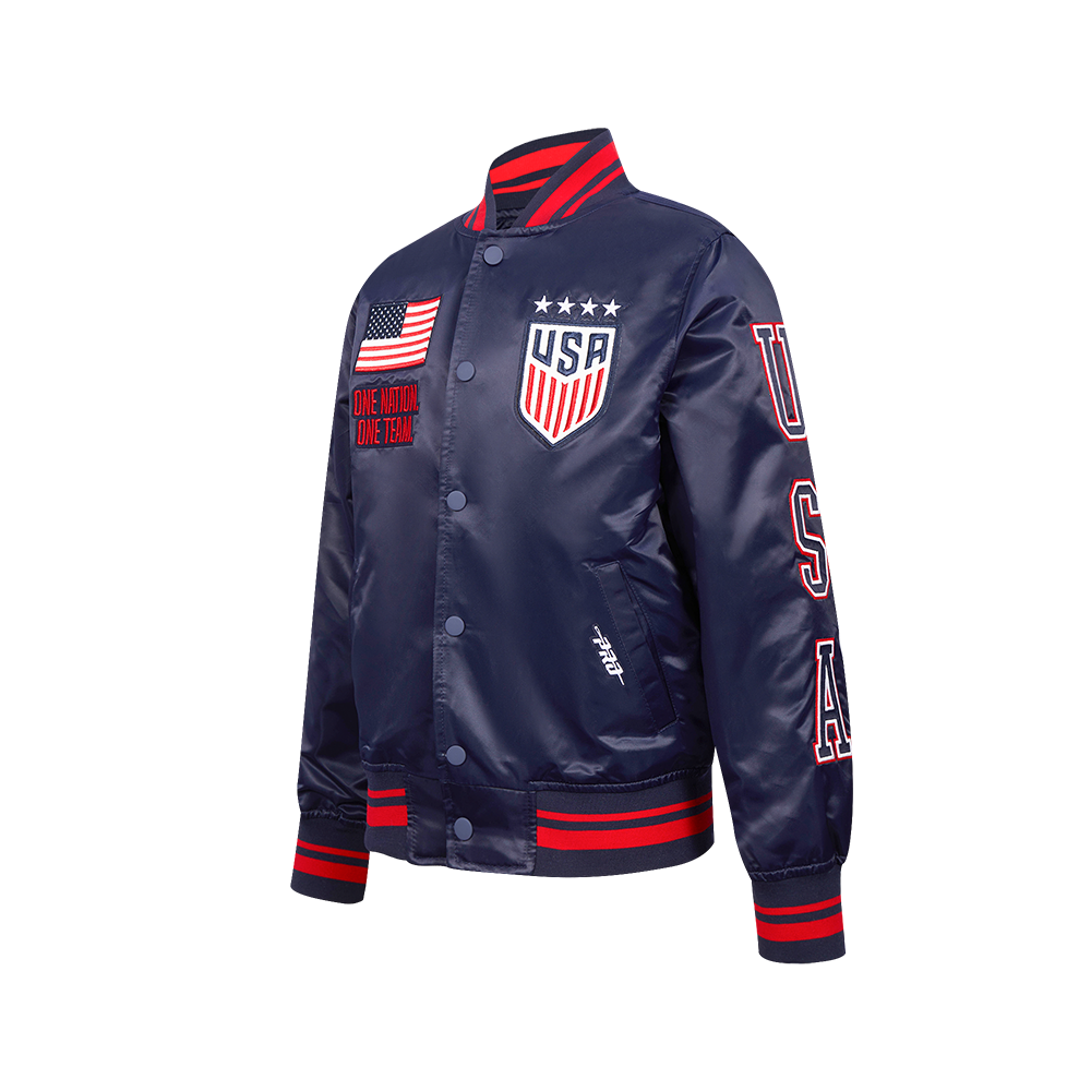 Pro Standard Big Kids' US Soccer Team Classic Chenille Ribbed Satin Jacket-Navy/Red