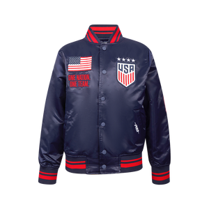 Pro Standard Big Kids' US Soccer Team Classic Chenille Ribbed Satin Jacket-Navy/Red
