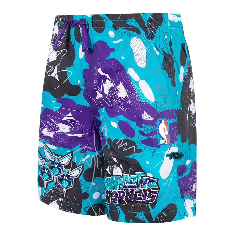Pro Standard Youth Charlotte Hornets Grape Aqua All Over Print Woven Short-Grape/Aqua - PURPLE/AQUA