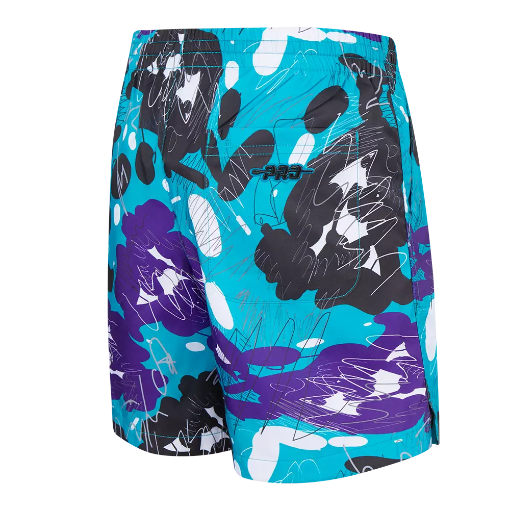 Pro Standard Youth Charlotte Hornets Grape Aqua All Over Print Woven Short-Grape/Aqua - PURPLE/AQUA
