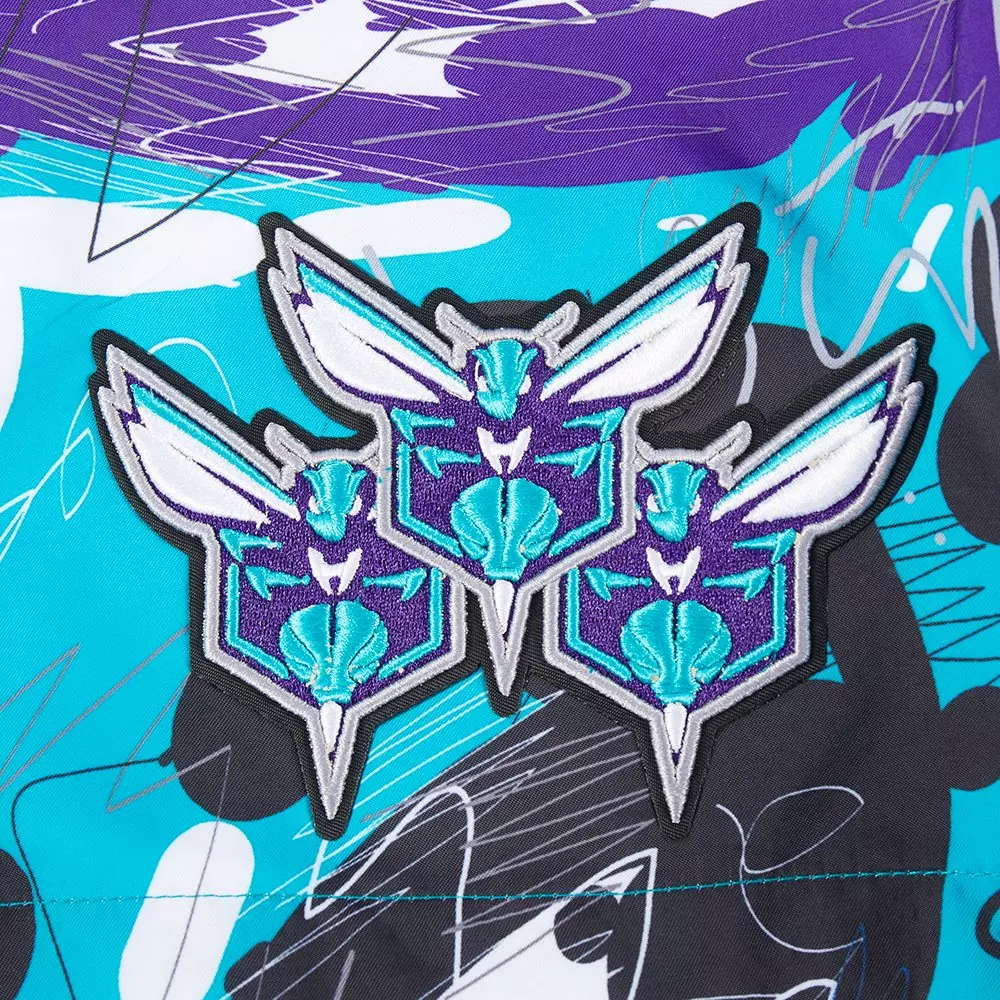Pro Standard Youth Charlotte Hornets Grape Aqua All Over Print Woven Short-Grape/Aqua - PURPLE/AQUA