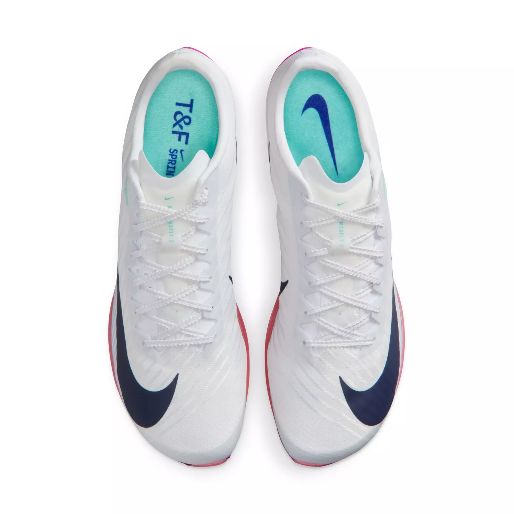 Nike Maxfly 2 Sprint "White/Obsidian/Bright Crimson/Hyper Turq" Unisex Track Spike - WHITE/NAVY/RED