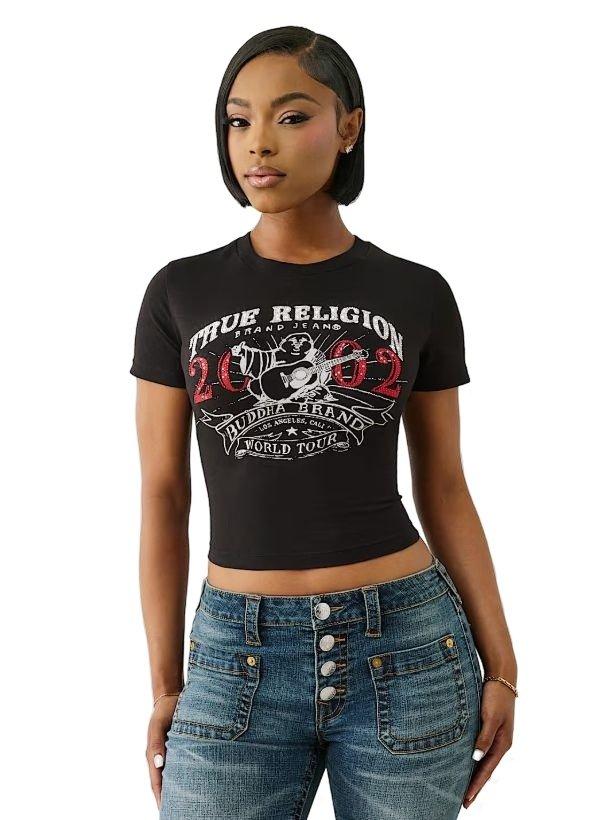 トゥルーレリジョン True Religion 【 World Tour Boyfrien T-Shirt Women 】 レディース True Religion Women's T-Shirt Deep V-Neck Crystal