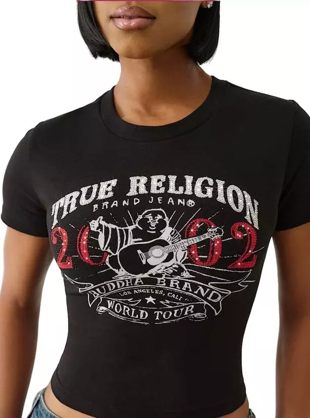 True Religion Women's Buddha Graphic Tee - Charcoal - CHARCOAL