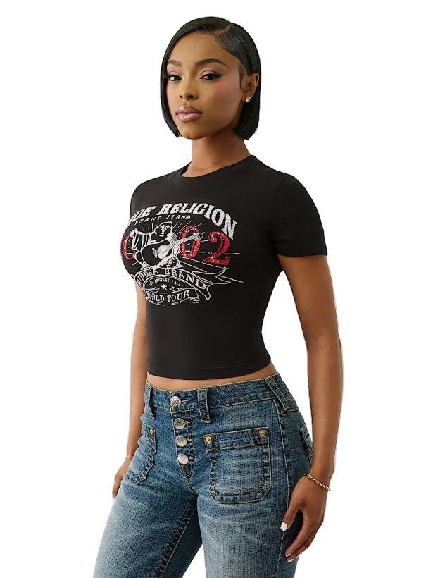 True Religion Women's Buddha Graphic Tee - Charcoal - CHARCOAL Thumbnail View 4