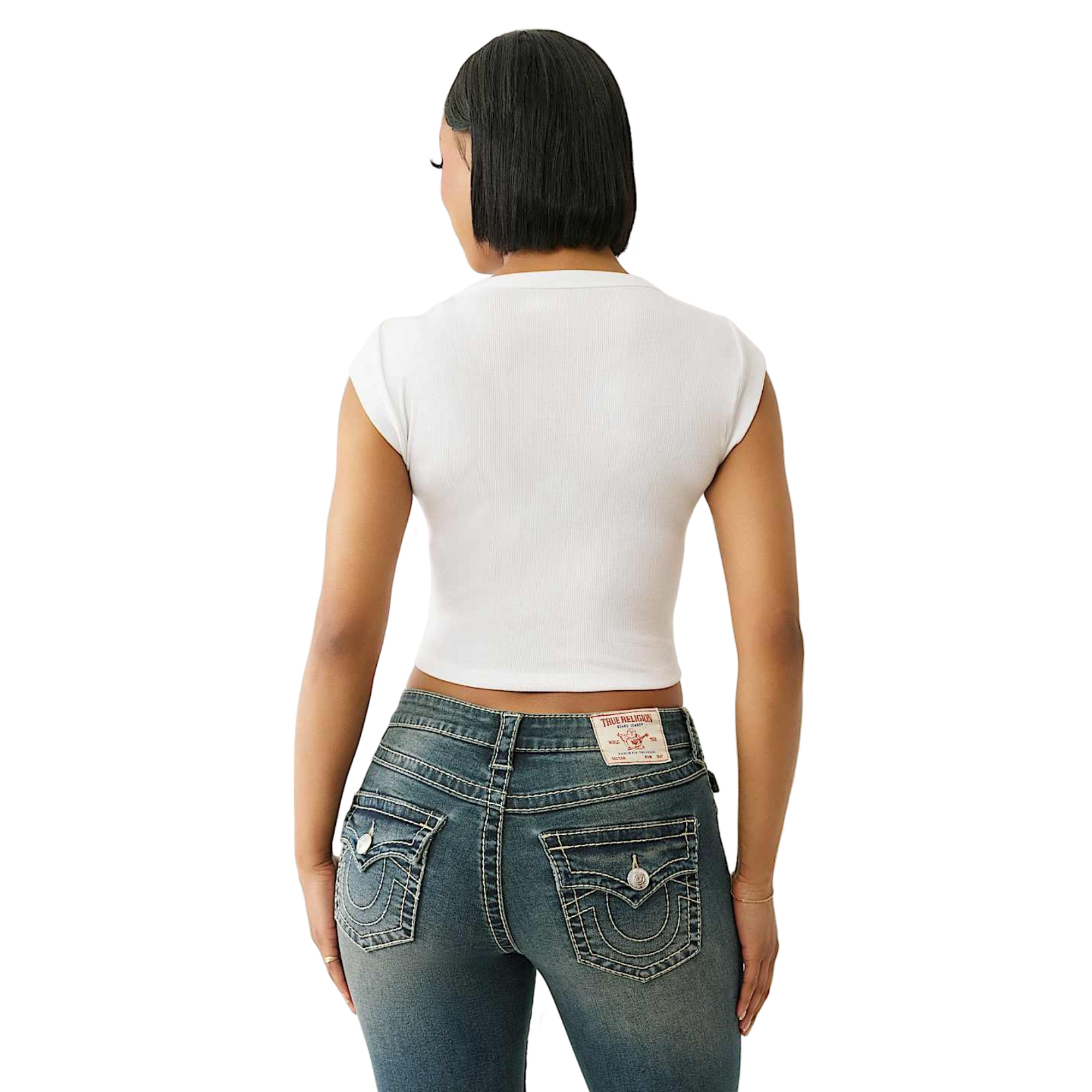 True Religion Women's Vintage Notch Baby Tee - WHITE/RED/BLUE Thumbnail View 2