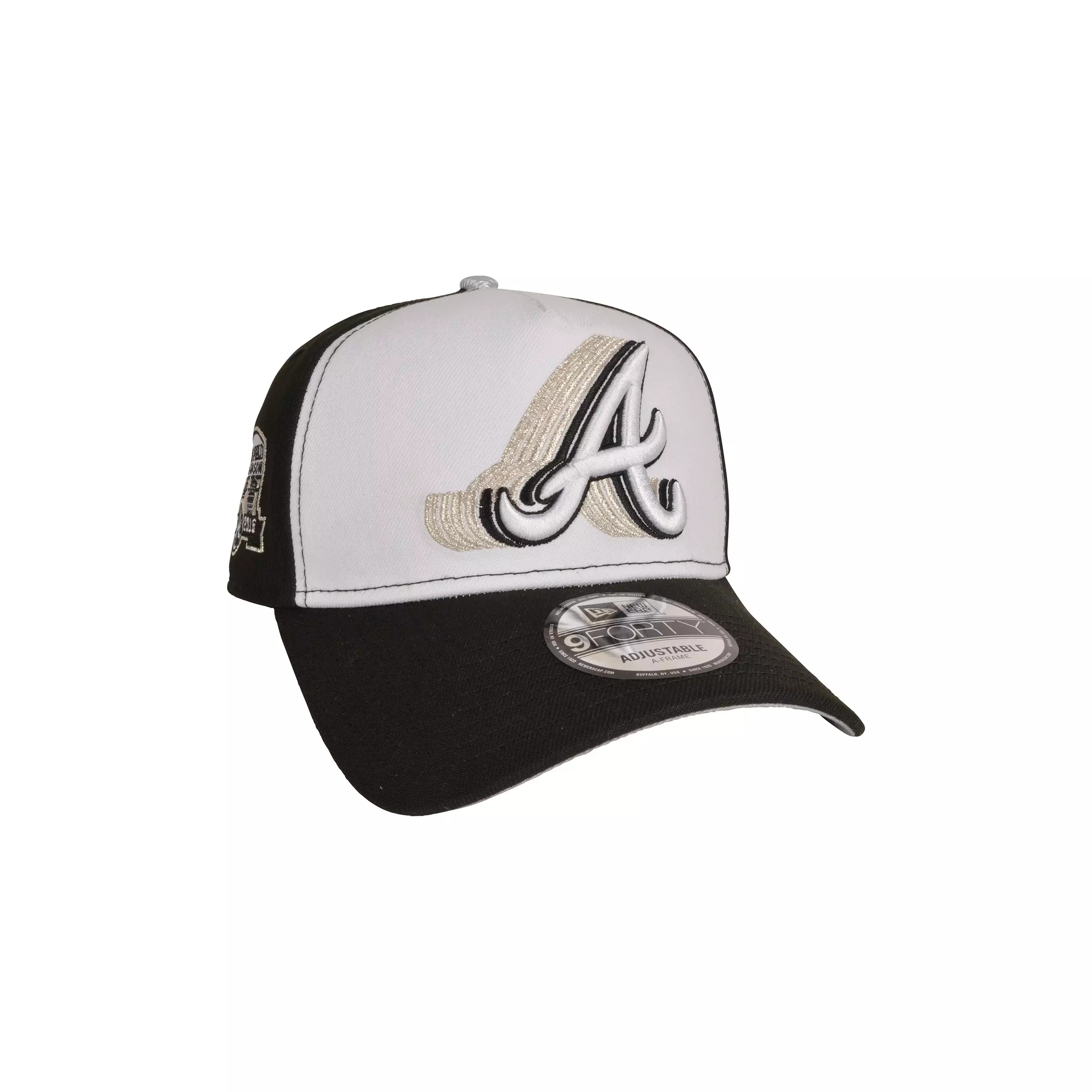 New Era Atlanta Braves 9FORTY A-Frame Snapback Hat-Black/White/Silver - WHITE/BLACK/SILVER