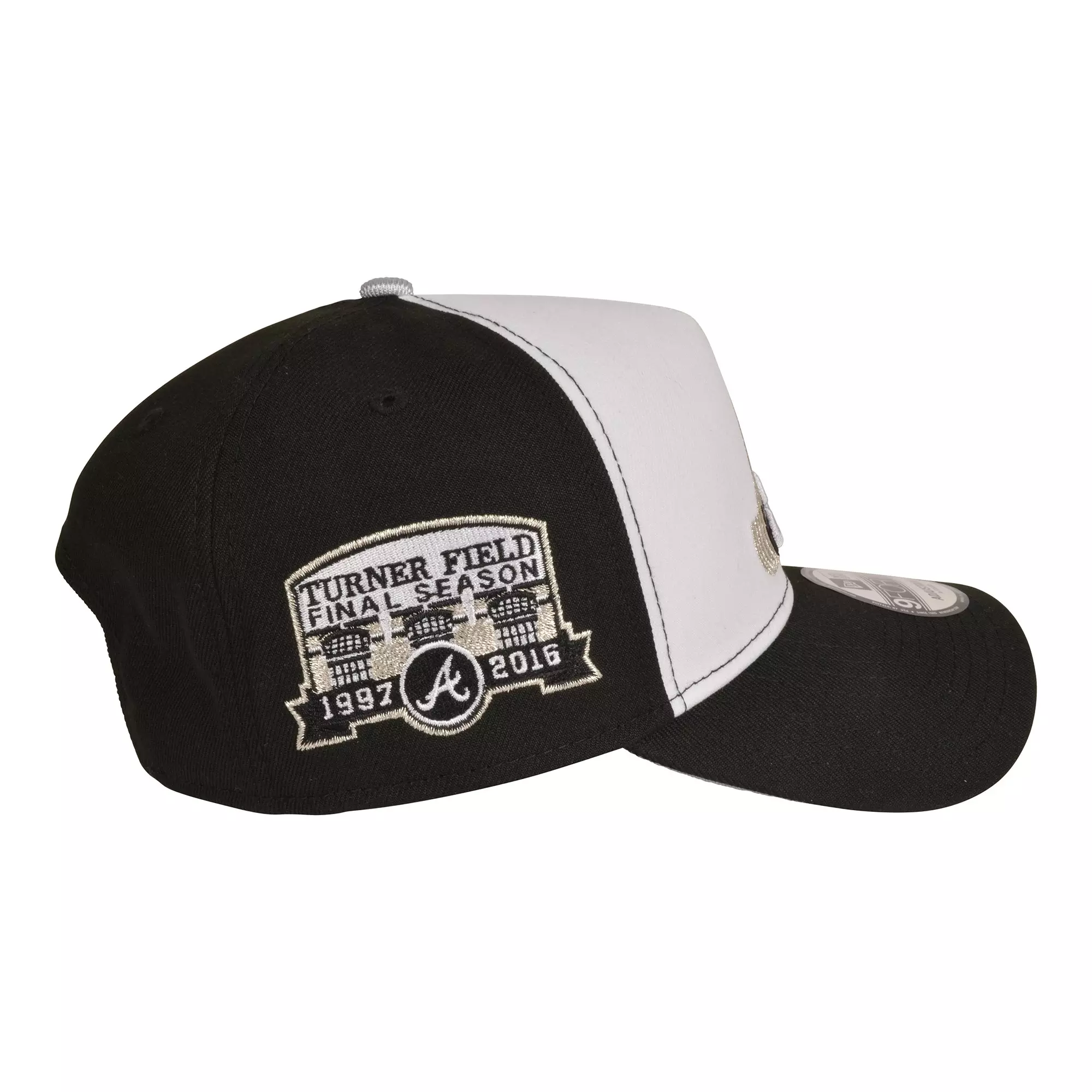 New Era Atlanta Braves 9FORTY A-Frame Snapback Hat-Black/White/Silver - WHITE/BLACK/SILVER