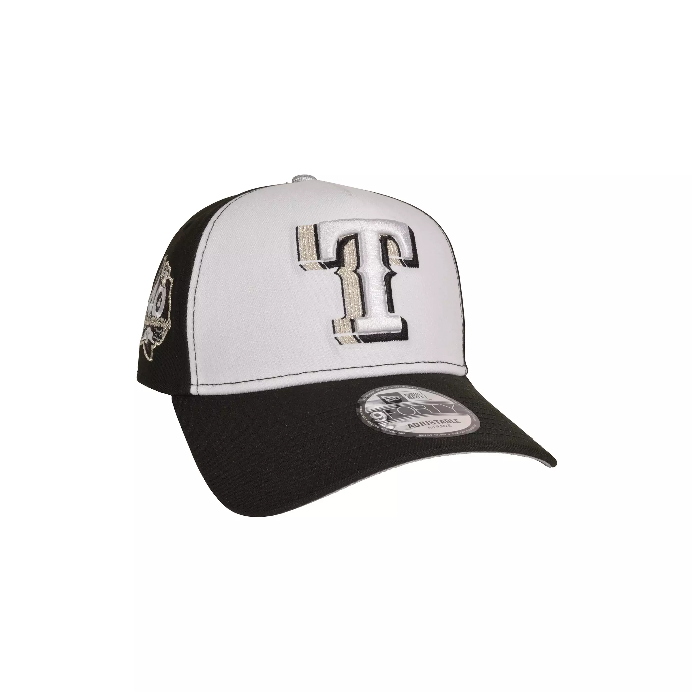 New Era Texas Rangers 9FORTY A-Frame Snapback Hat-Black/White/Silver - WHITE/BLACK/SILVER