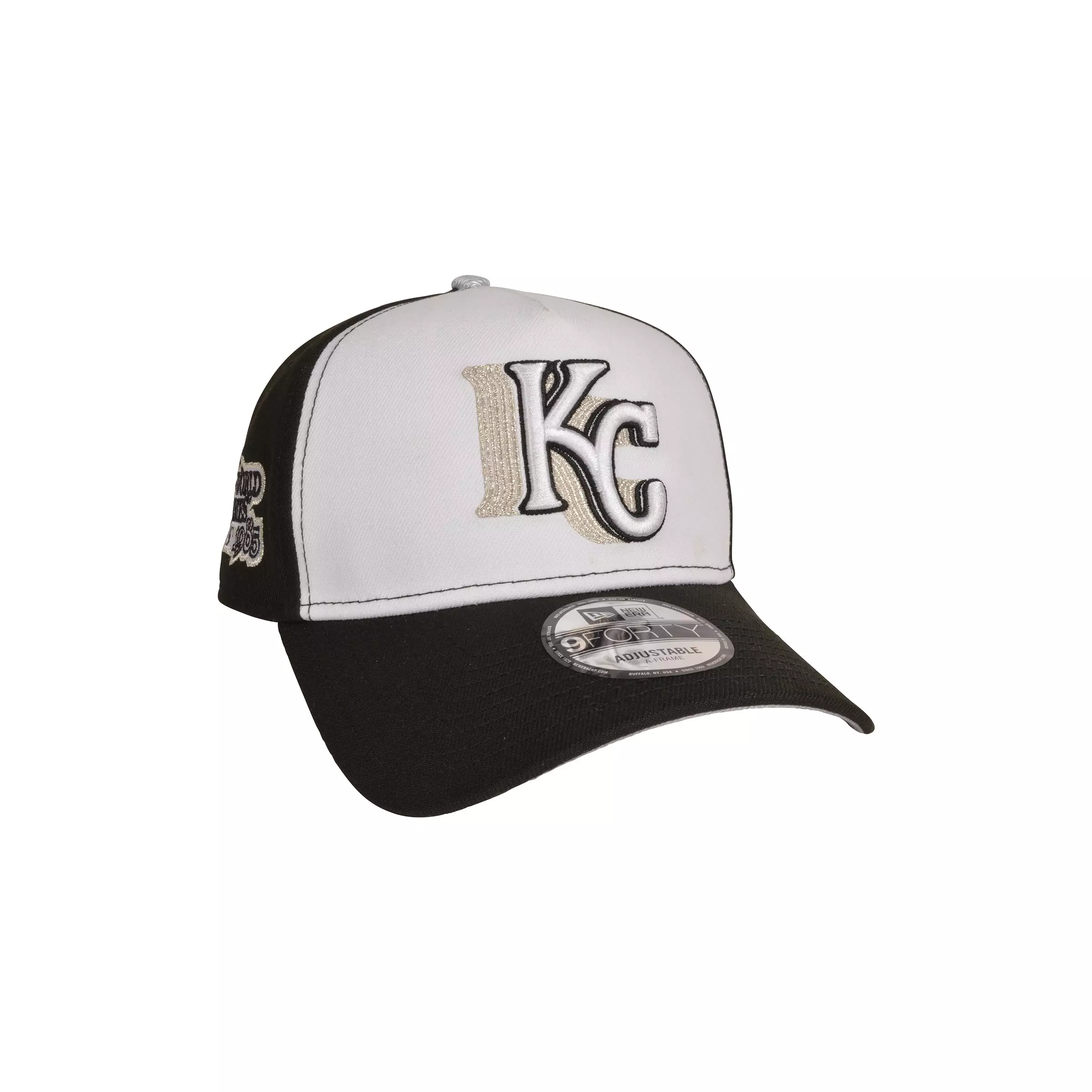 New Era Kansas City Royals 9FORTY A-Frame Snapback Hat-Black/White/Silver - WHITE/BLACK/SILVER