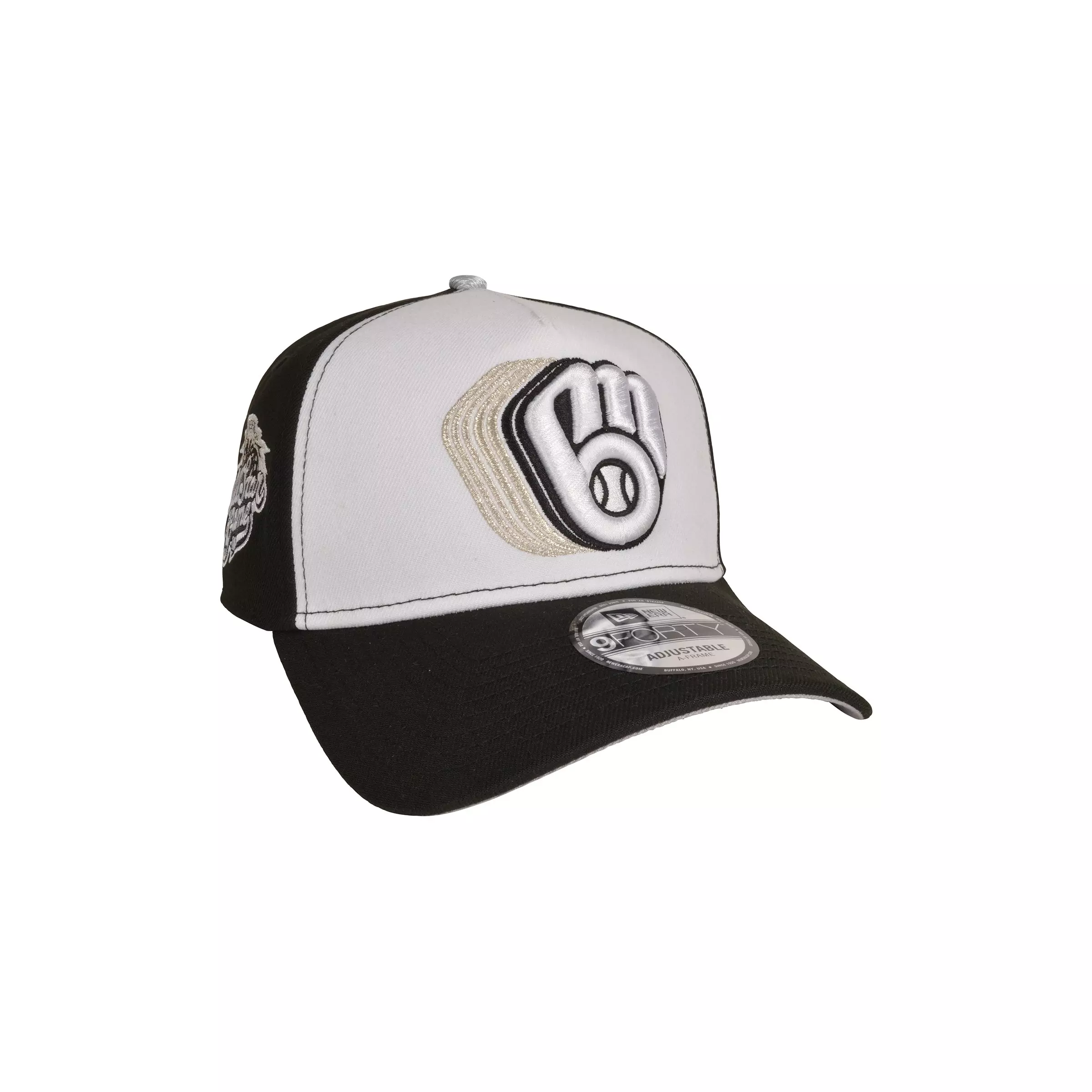 New Era Milwaukee Brewers 9FORTY A-Frame Snapback Hat-Black/White/Silver - WHITE/BLACK/SILVER
