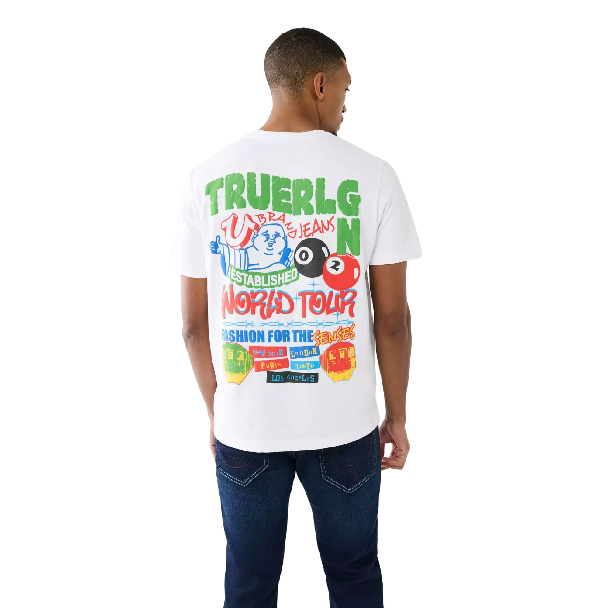True Religion Men's Billiard Buddha Logo Tee - WHITE