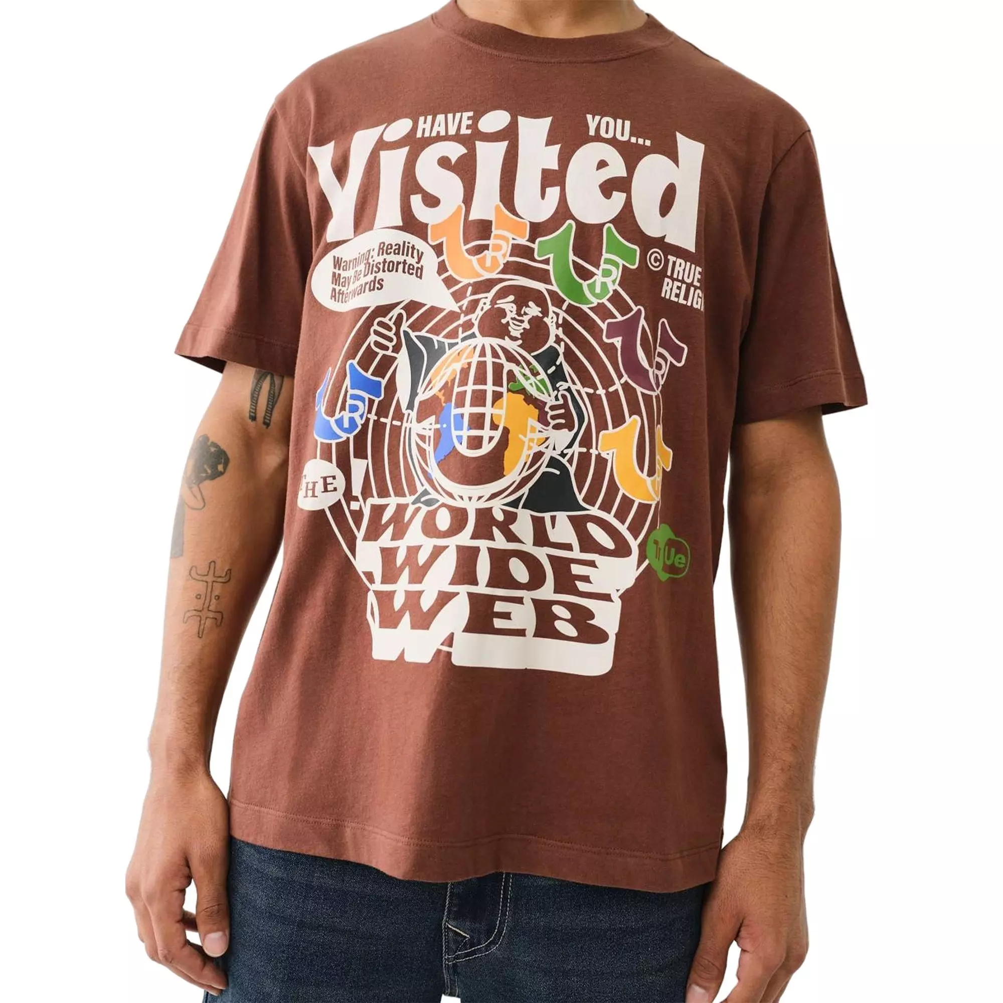 True Religion Men's Distorted Print Graphic Tee - BROWN