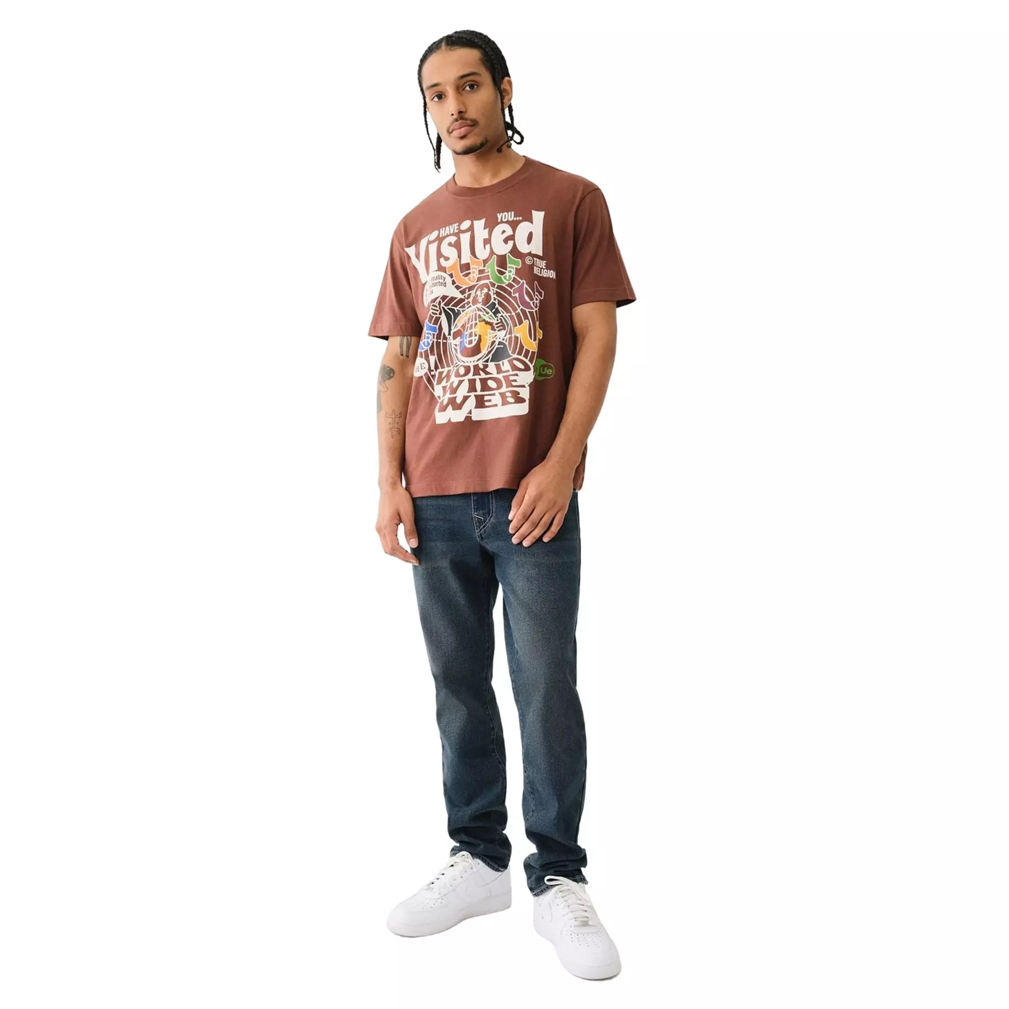 True Religion Men's Distorted Print Graphic Tee - BROWN