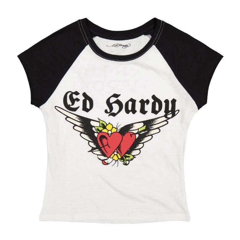 Ed Hardy Women's Heart Wings Raglan Tee | Hibbett