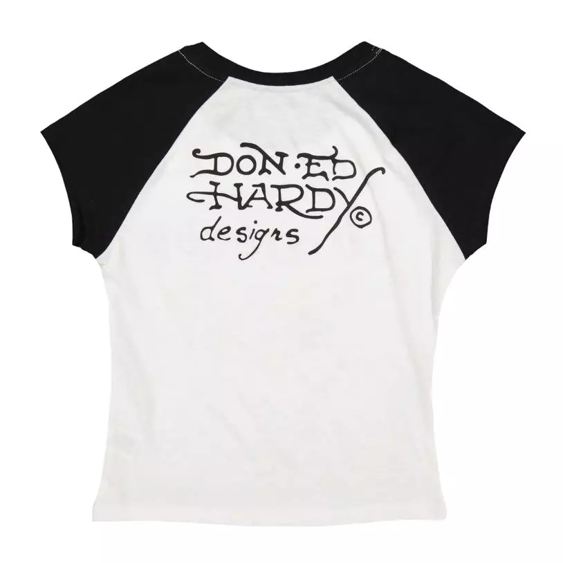 Ed Hardy Women's Heart Wings Raglan Tee - WHITE/BLACK