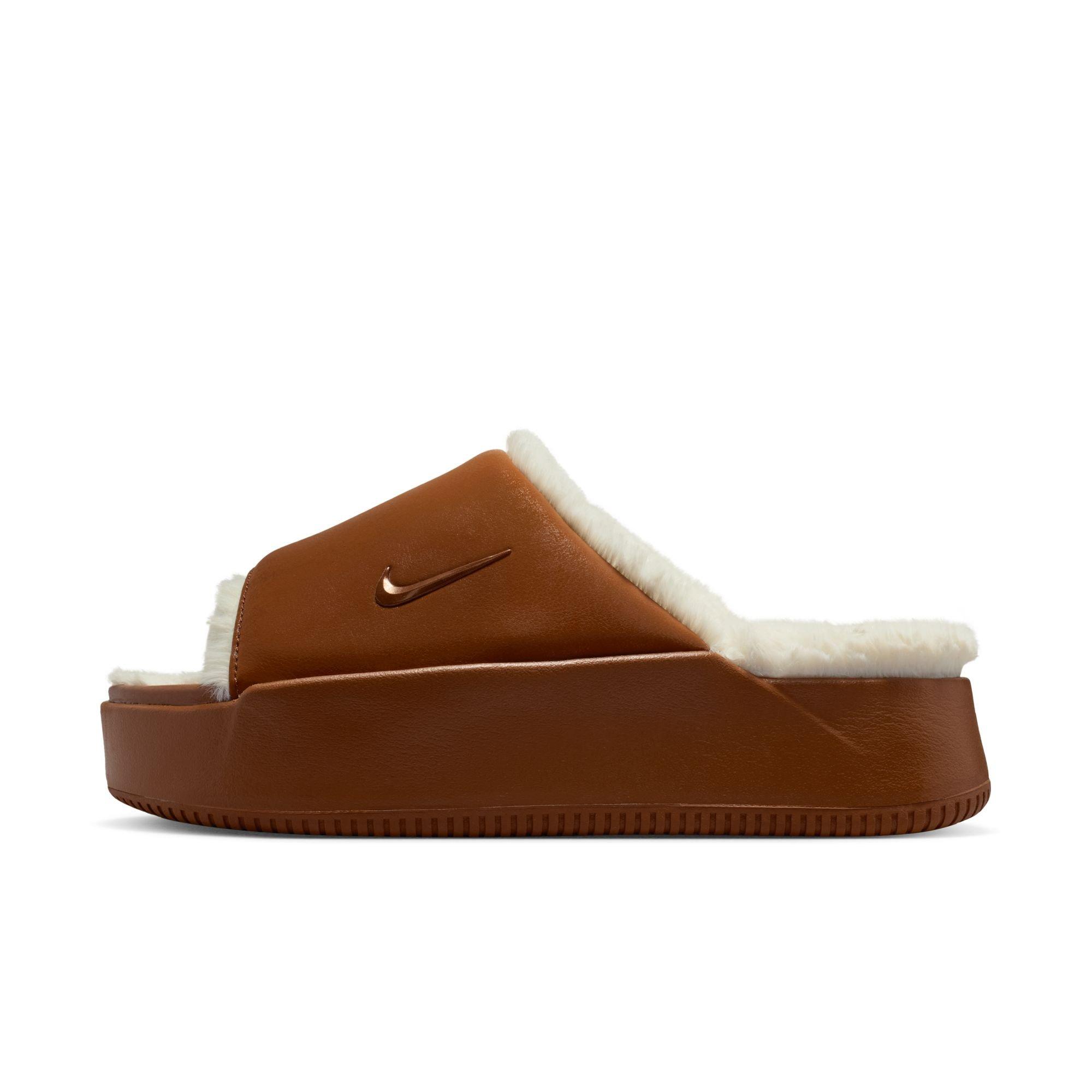 Nike Calm Elevation Fur "Lt British Tan" Women's Slide - TAN Thumbnail View 3