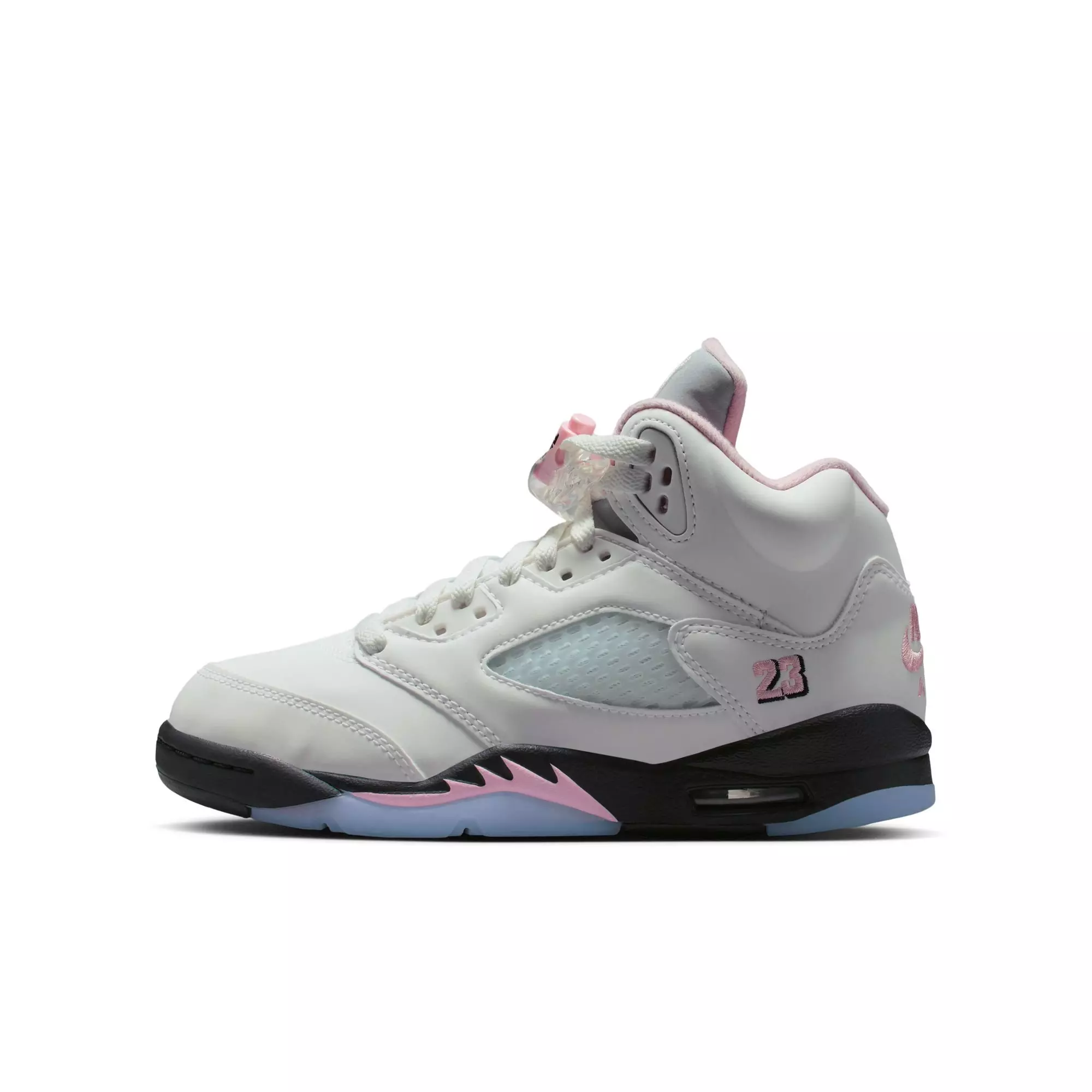 Jordan 5 Retro "Medium Soft Pink" Grade School Kids' Shoe - WHITE/SOFT PINK/BLACK