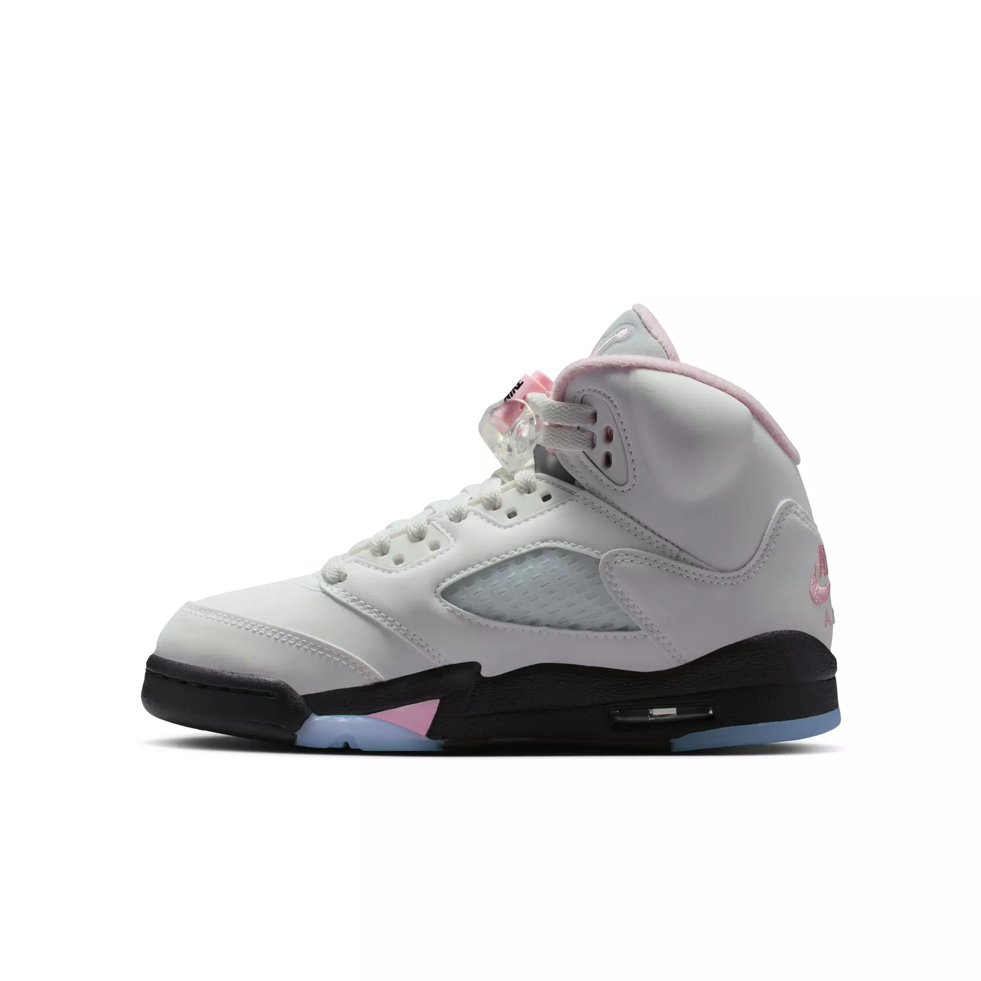 Jordan 5 Retro "Medium Soft Pink" Grade School Kids' Shoe - WHITE/SOFT PINK/BLACK