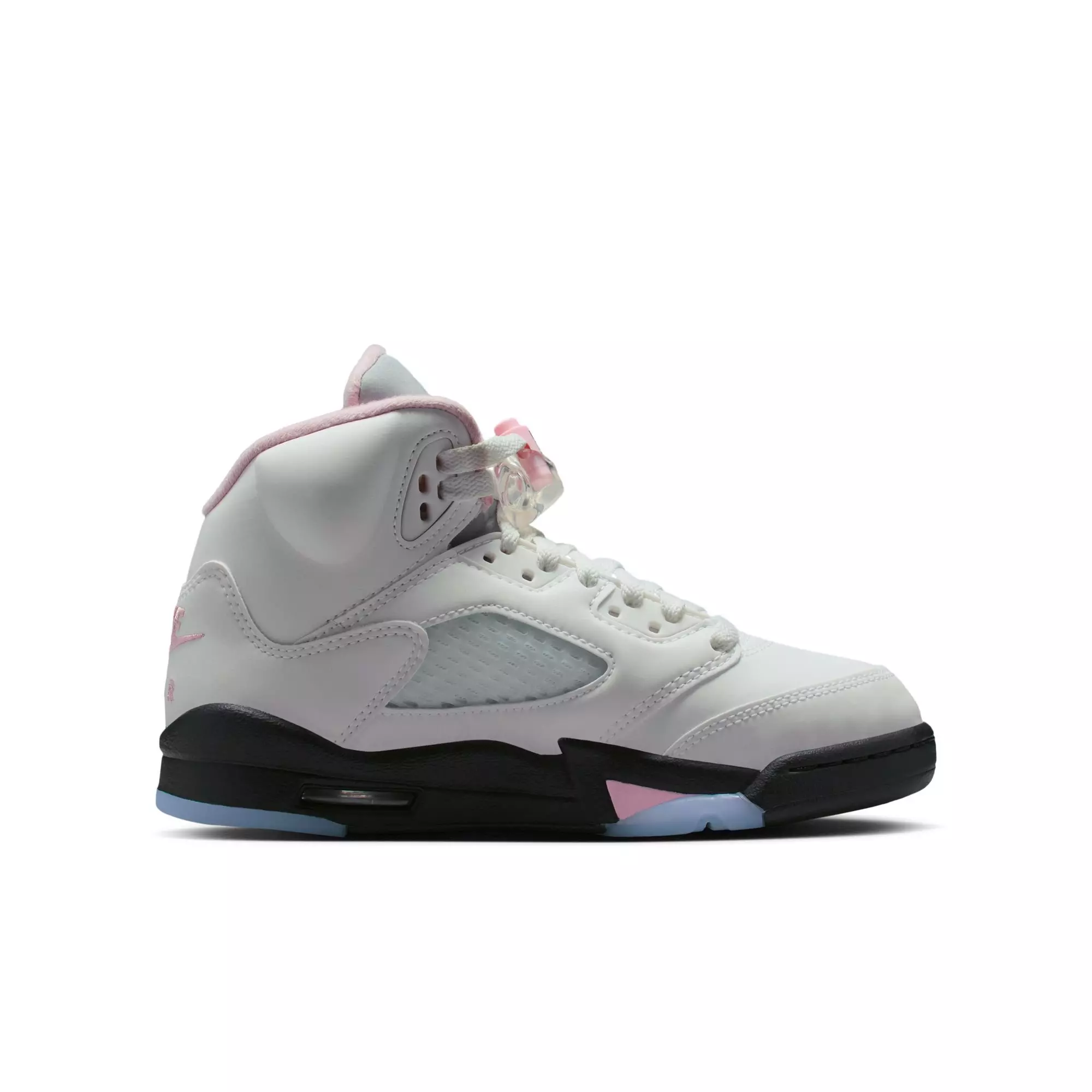 Jordan 5 Retro "Medium Soft Pink" Grade School Kids' Shoe - WHITE/SOFT PINK/BLACK