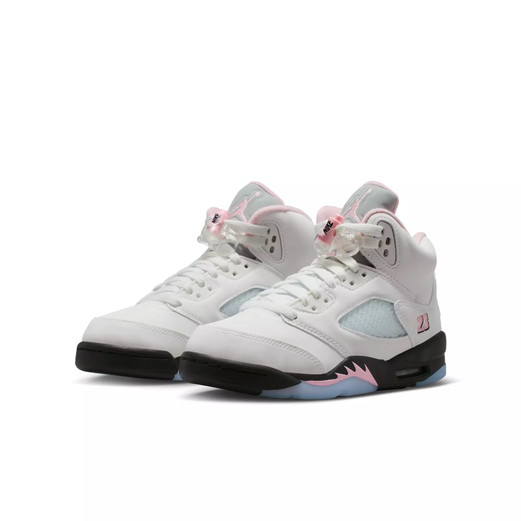 Jordan 5 Retro "Medium Soft Pink" Grade School Kids' Shoe - WHITE/SOFT PINK/BLACK