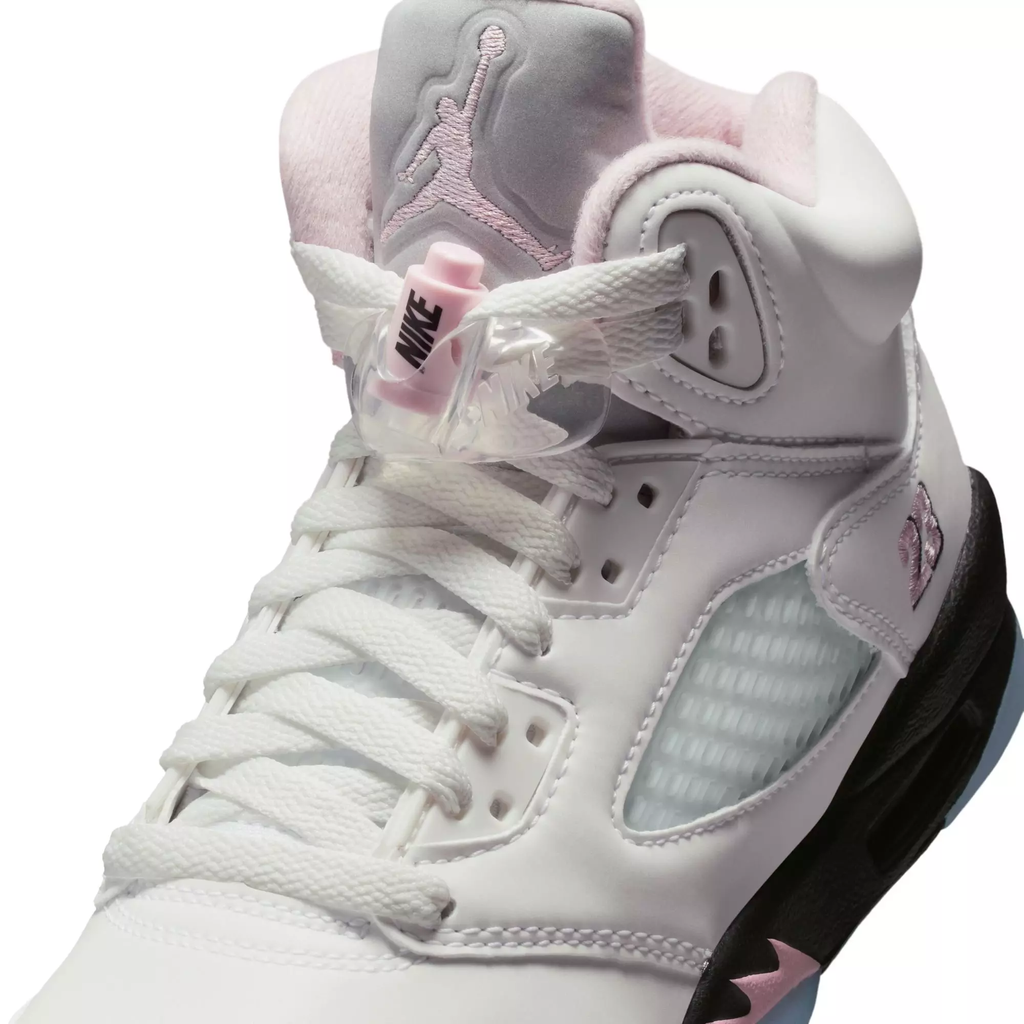 Jordan 5 Retro "Medium Soft Pink" Grade School Kids' Shoe - WHITE/SOFT PINK/BLACK