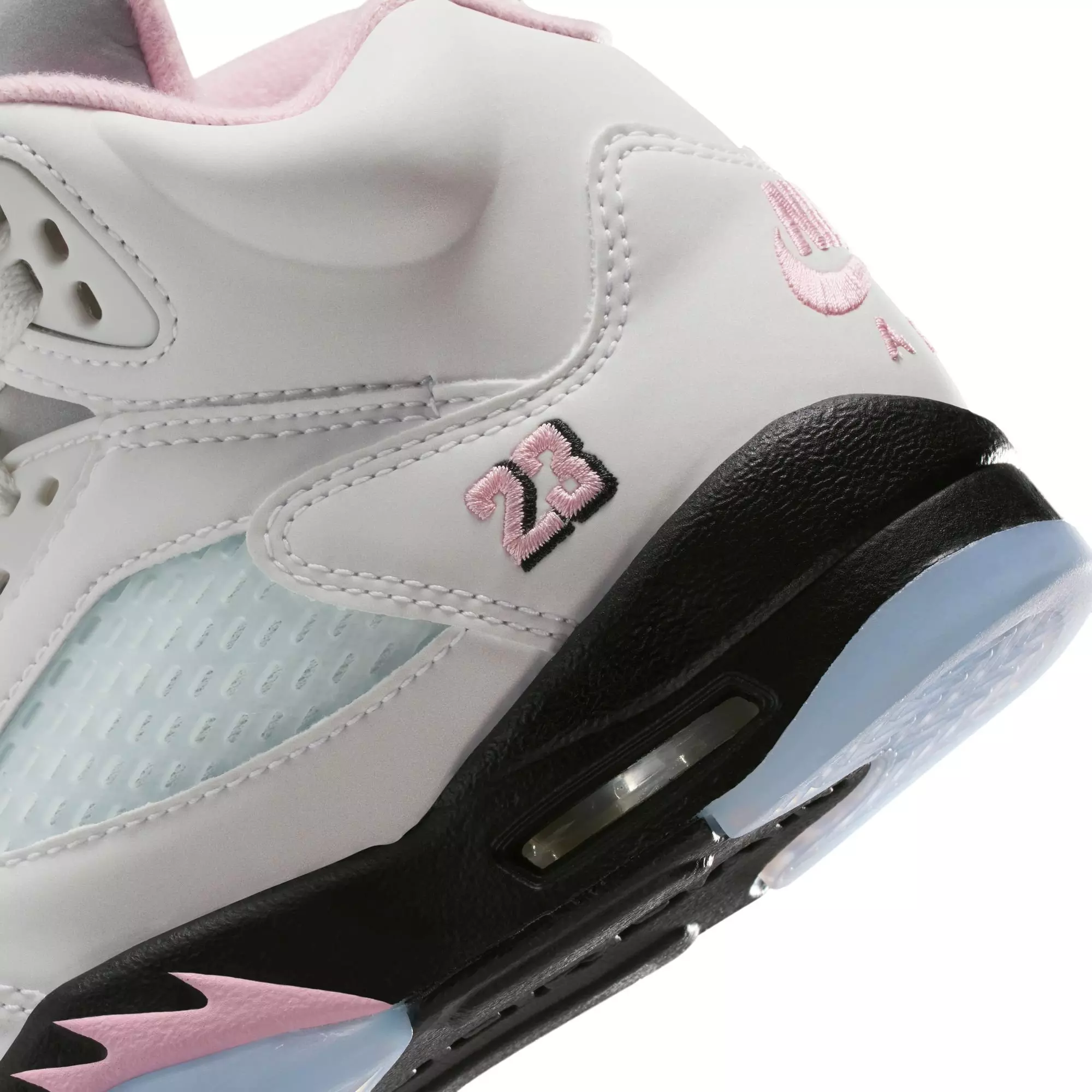 Jordan 5 Retro "Medium Soft Pink" Grade School Kids' Shoe - WHITE/SOFT PINK/BLACK