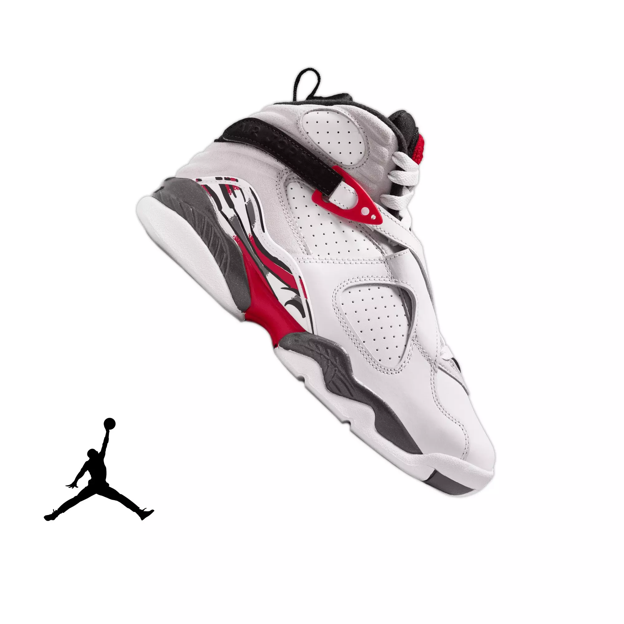 Jordan 8 Retro "White and True Red" Grade School Kids' Shoe - WHITE/BLACK/RED
