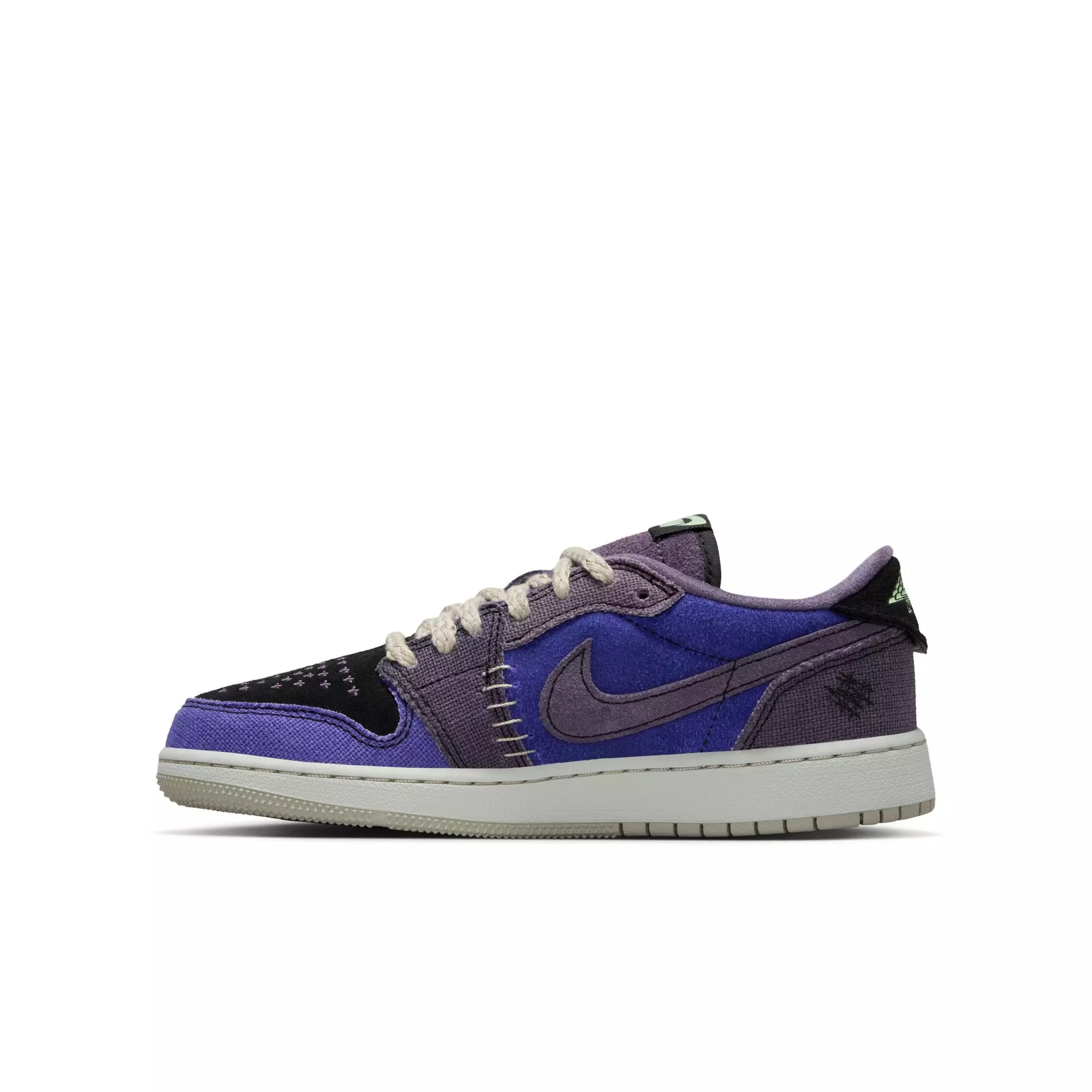 Jordan 1 Retro Low “Voodoo Alternate” Grade School Kids' Shoe - REGENCY PURPLE/VAPOR GREEN/BLACK